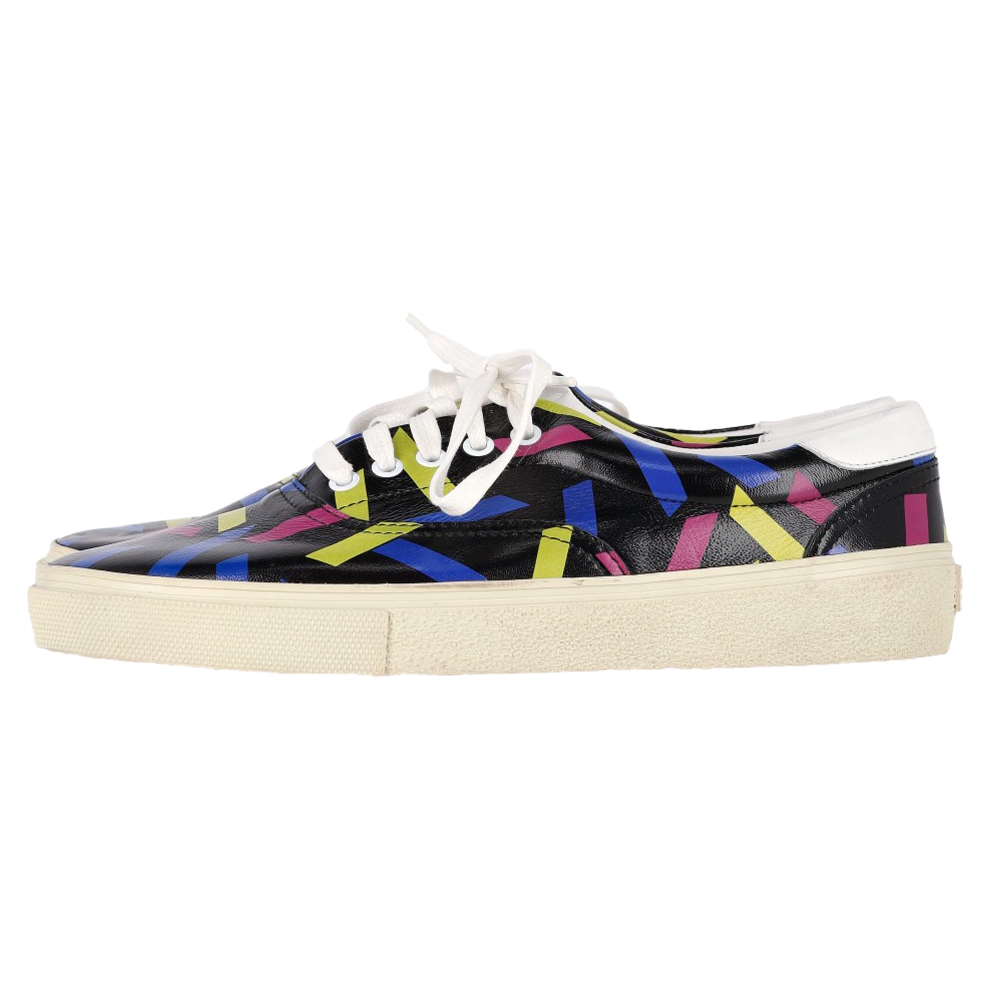 Saint Laurent Printed Low Top Snekaers in Black Leather