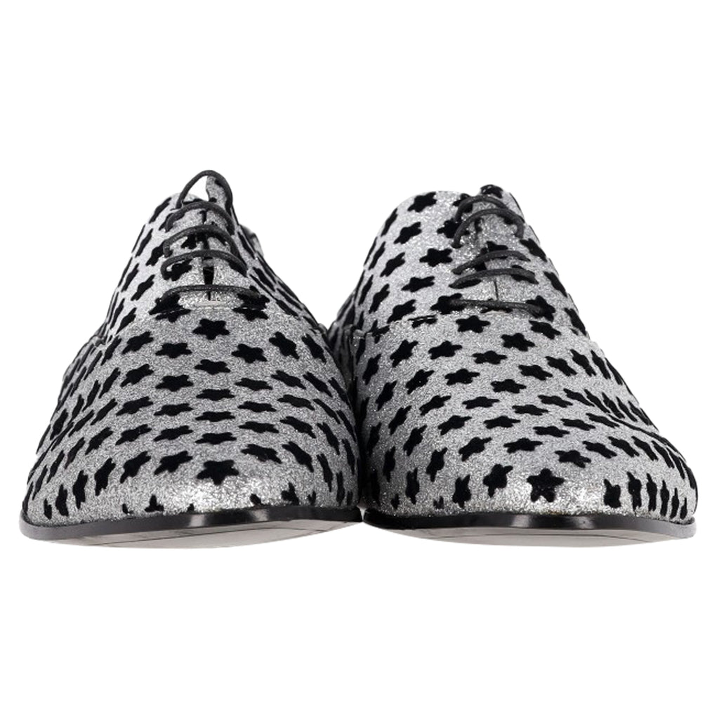 Women's Saint Laurent Star Print Oxfords in Silver Glitter
