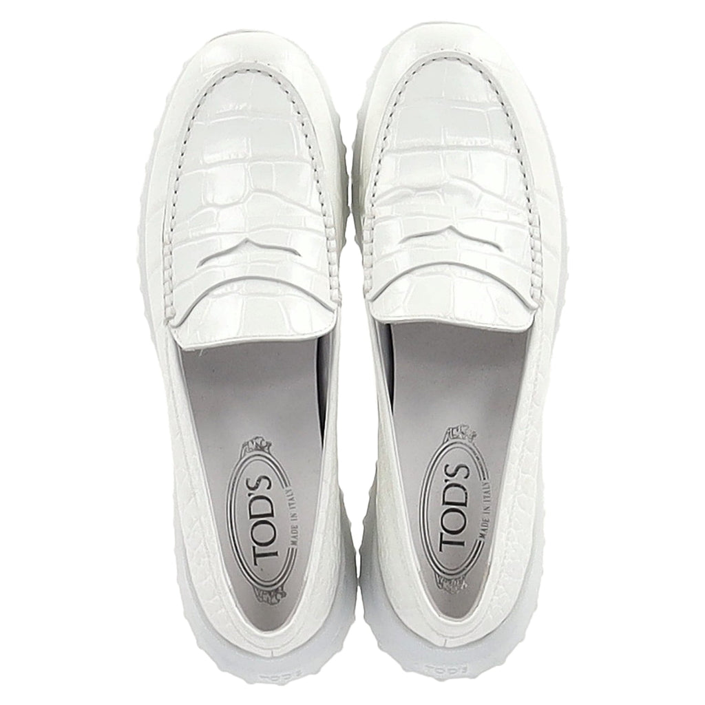 Women's Tod's x Alber Elbaz Croc-Embossed Loafers in White Leather