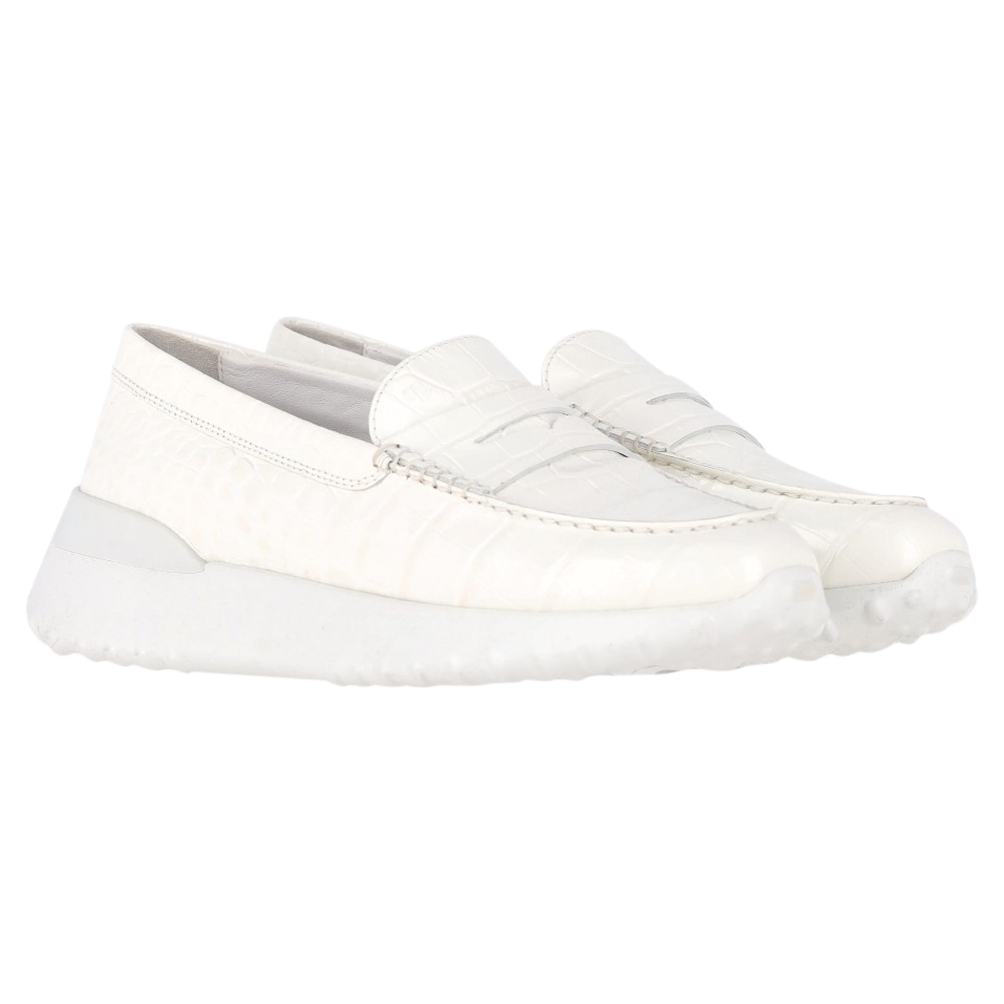 Women's Tod's x Alber Elbaz Croc-Embossed Loafers in White Leather