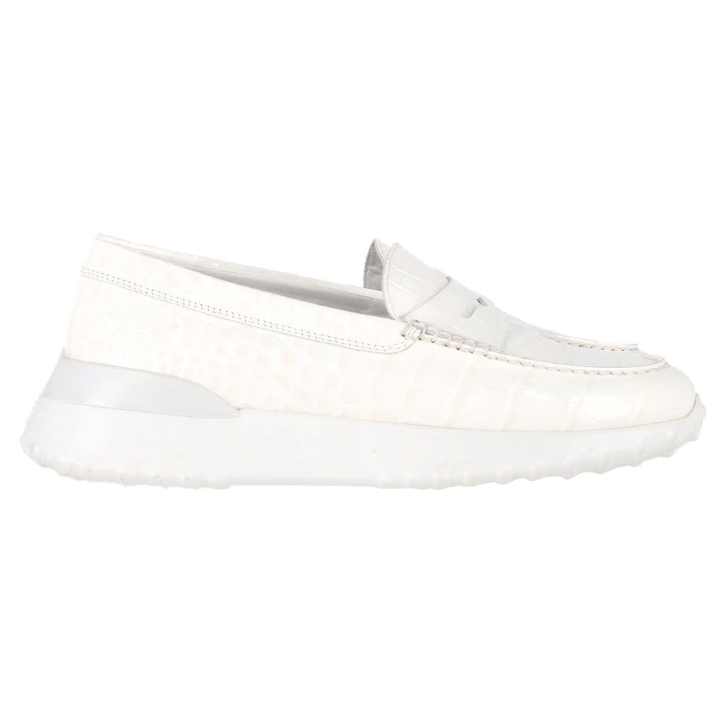 Women's Tod's x Alber Elbaz Croc-Embossed Loafers in White Leather