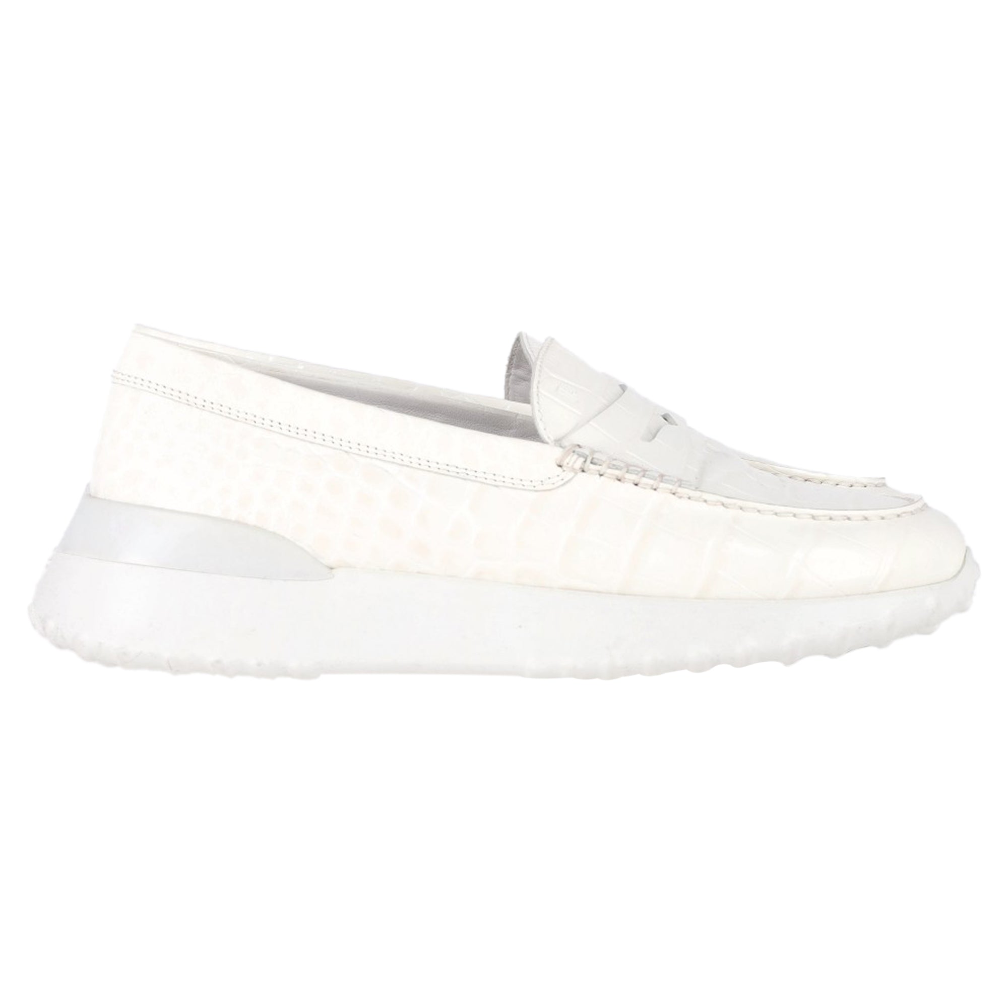 Women's Tod's x Alber Elbaz Croc-Embossed Loafers in White Leather