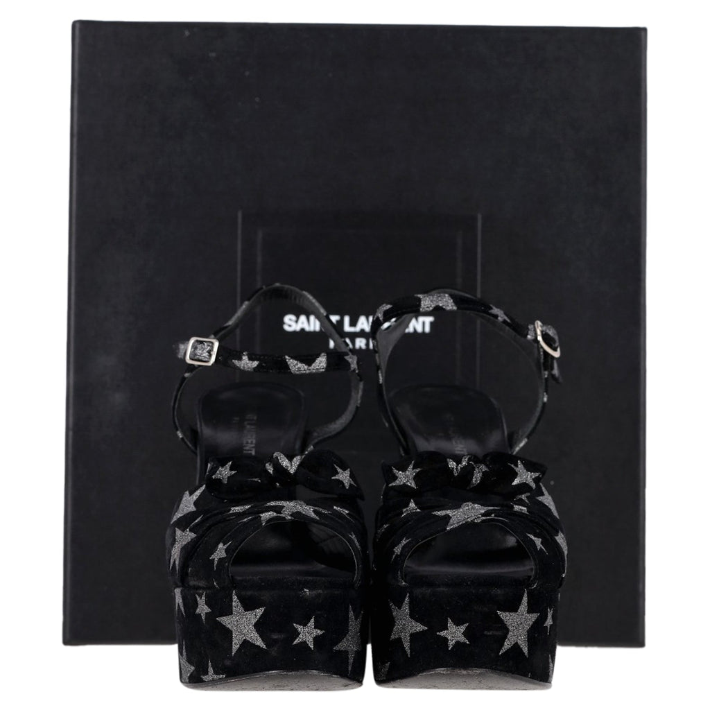 Women's Saint Laurent Candy Star Print Platform Sandals in Black Suede