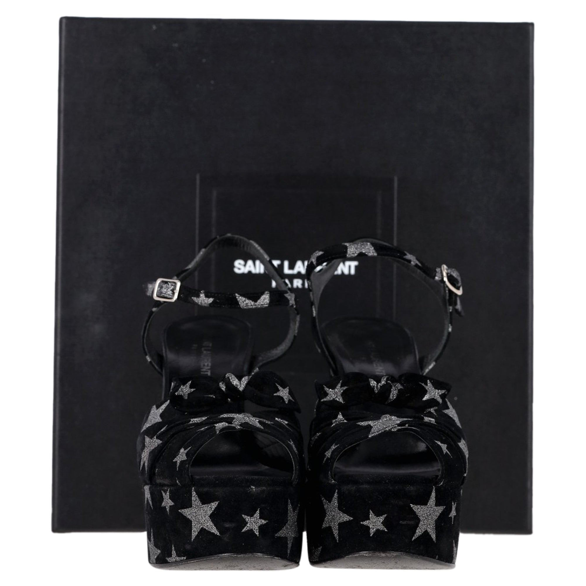 Women's Saint Laurent Candy Star Print Platform Sandals in Black Suede