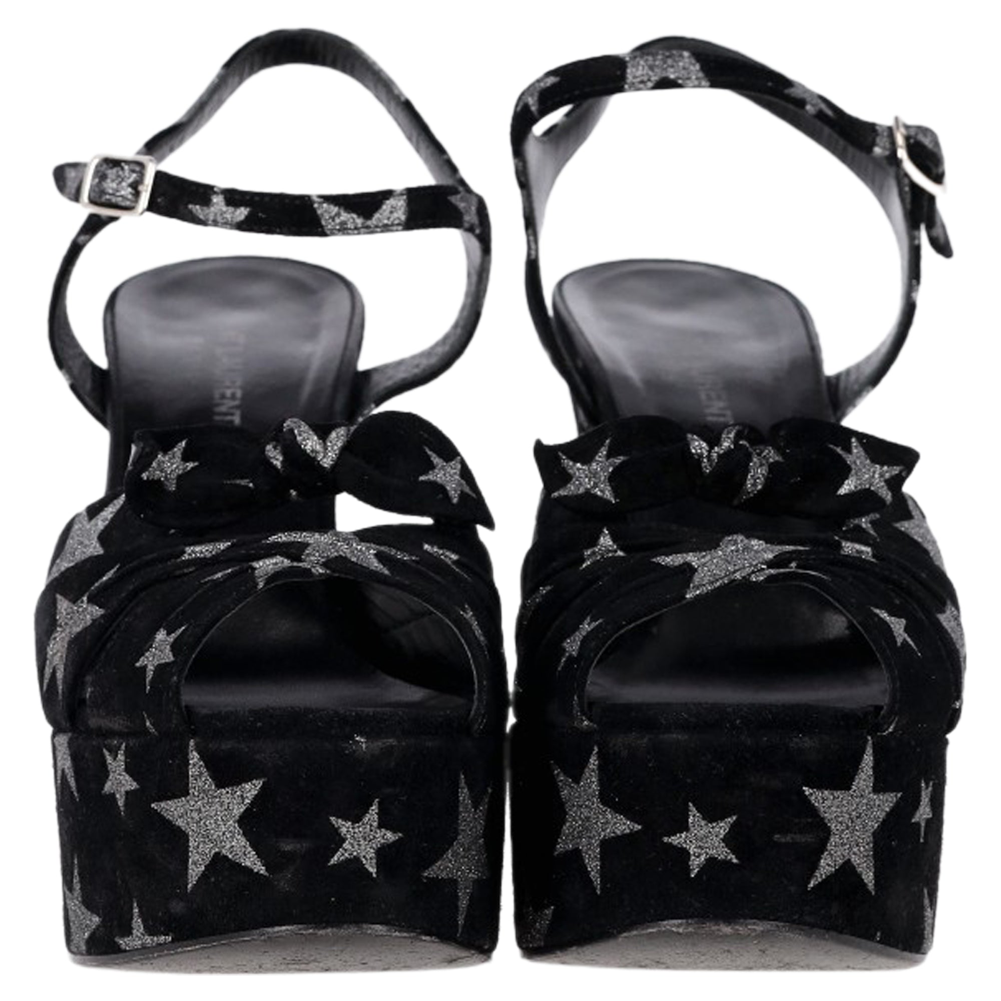 Women's Saint Laurent Candy Star Print Platform Sandals in Black Suede