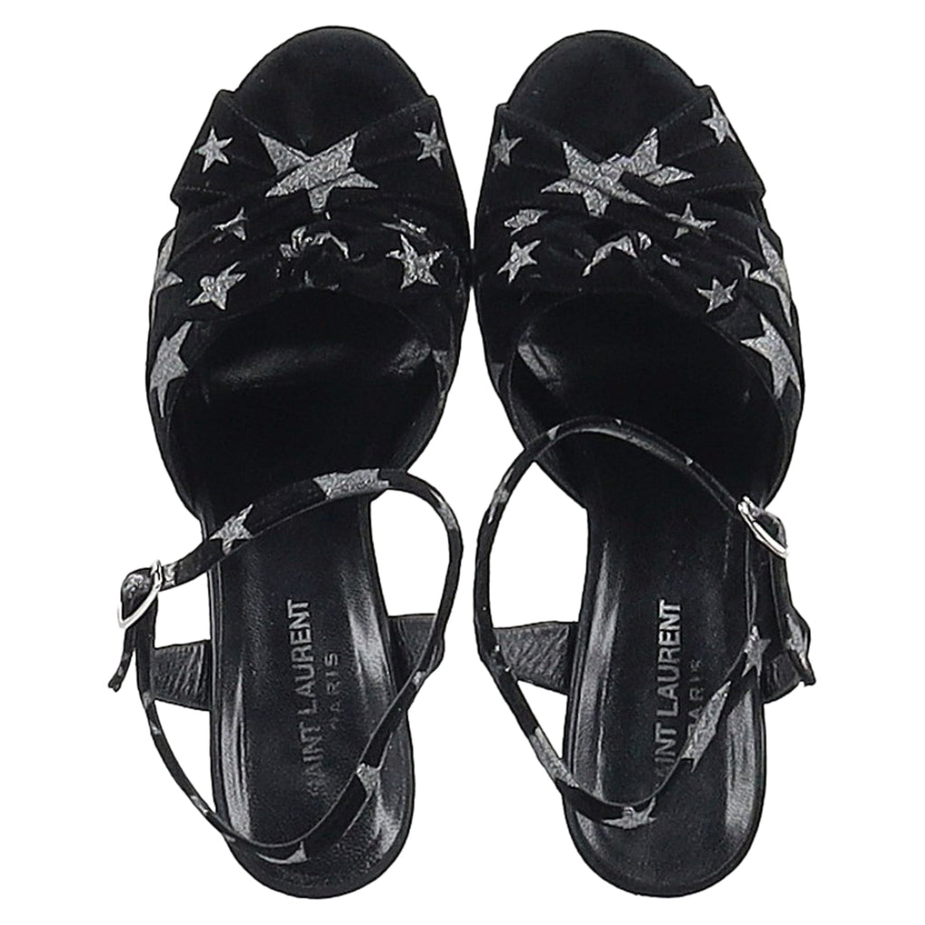 Women's Saint Laurent Candy Star Print Platform Sandals in Black Suede