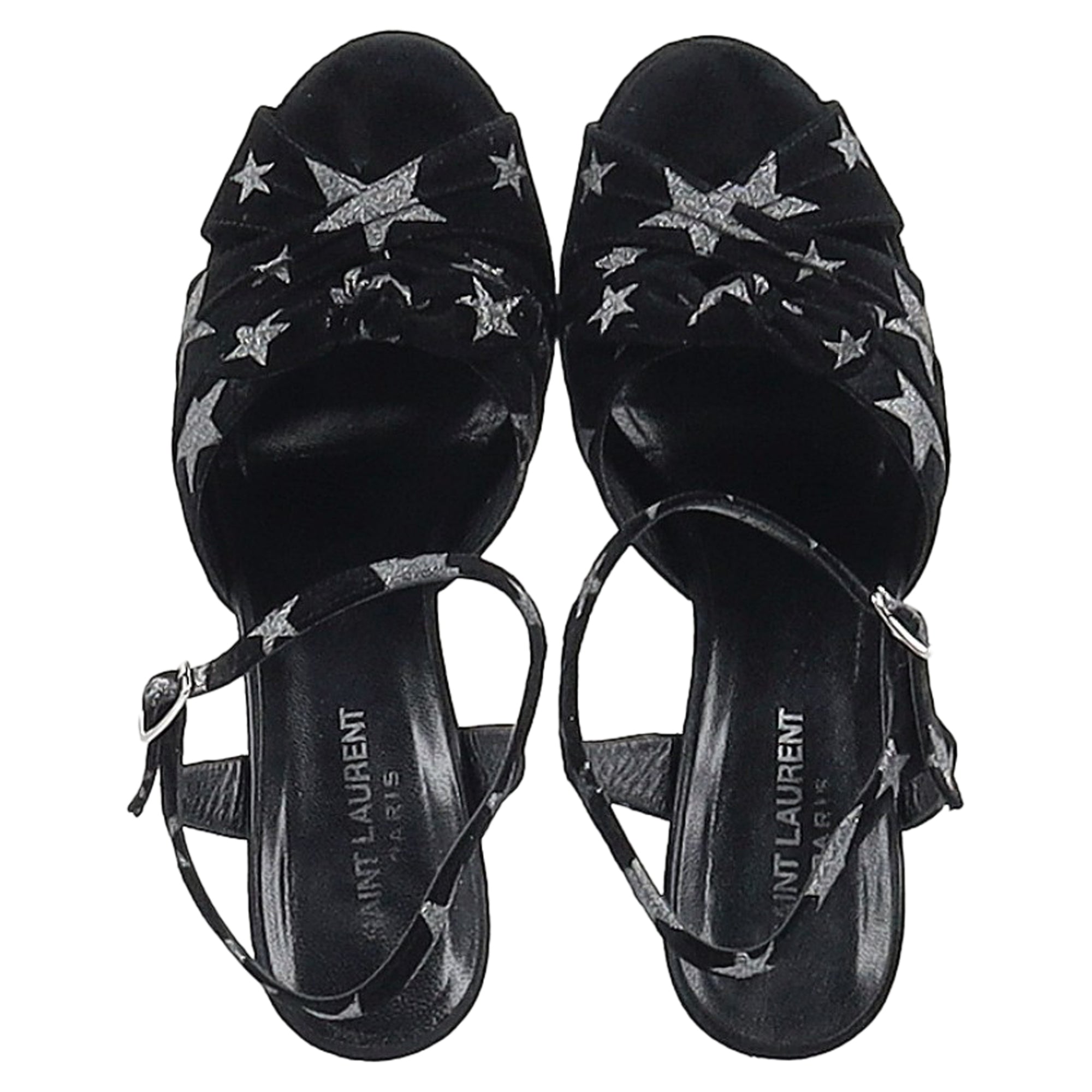 Women's Saint Laurent Candy Star Print Platform Sandals in Black Suede