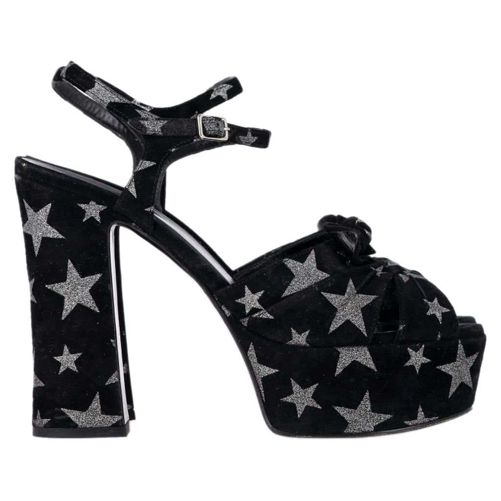 Women's Saint Laurent Candy Star Print Platform Sandals in Black Suede