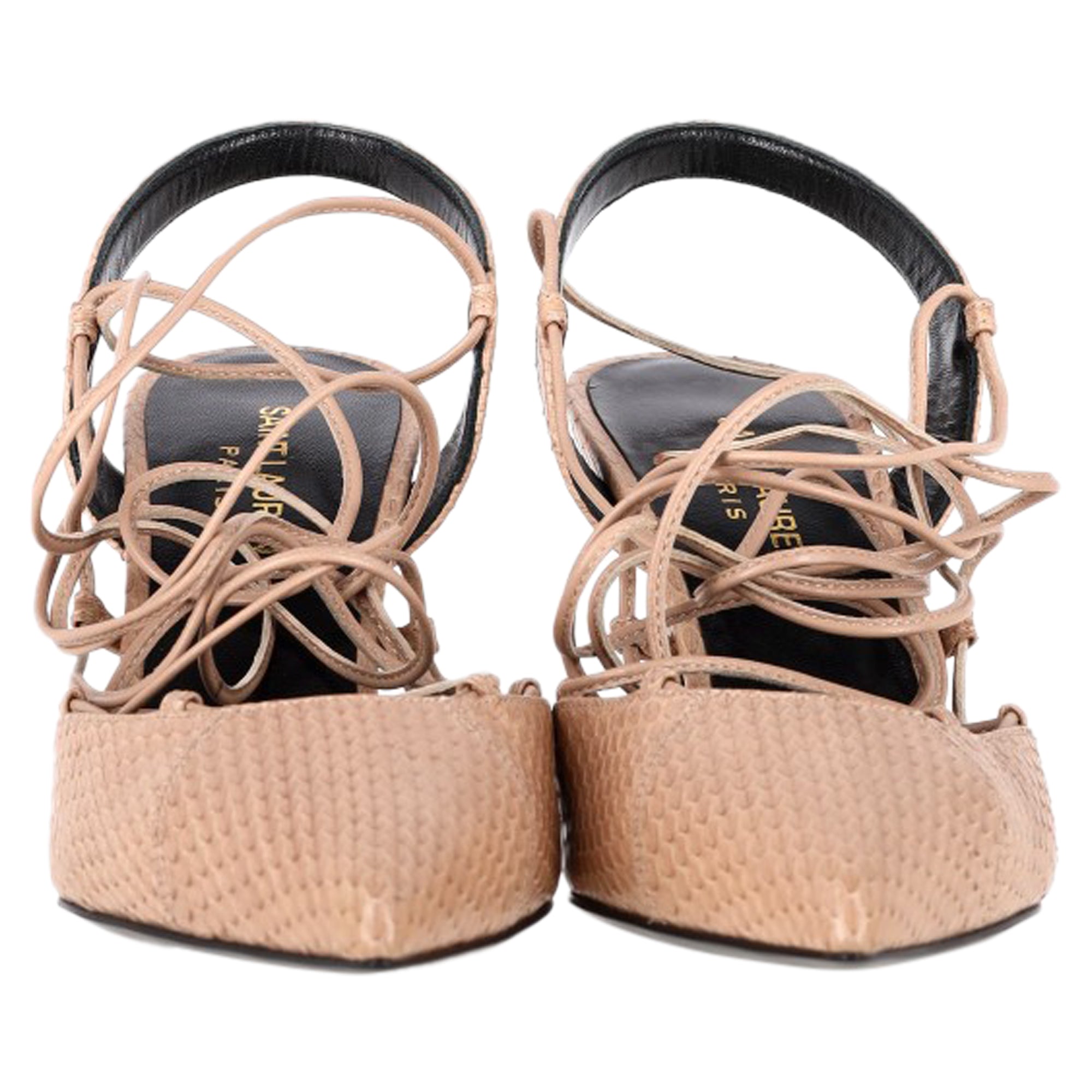 Saint Laurent Paris Skinny Snakeskin-Embossed Pumps in Beige Leather