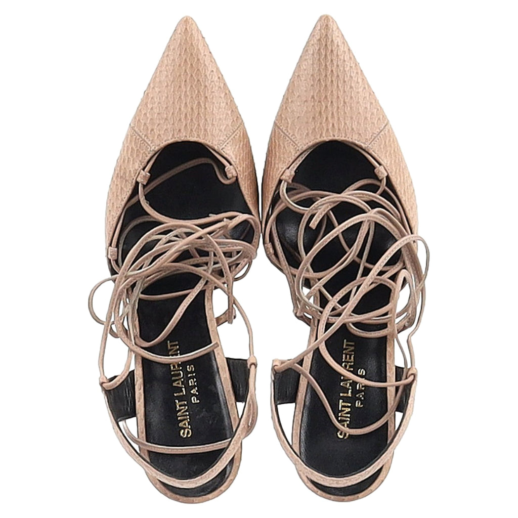 Saint Laurent Paris Skinny Snakeskin-Embossed Pumps in Beige Leather