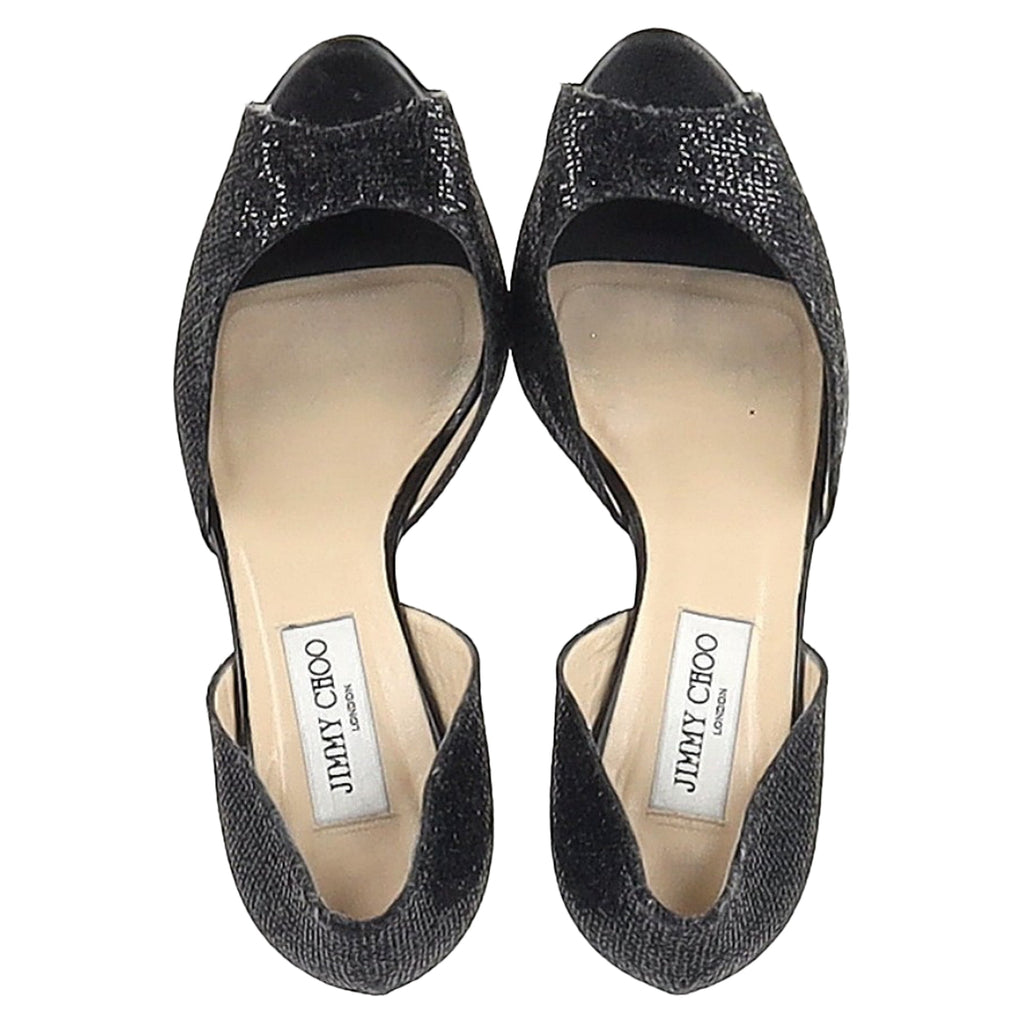 Women's Jimmy Choo Peep Toe D'Orsay Pumps in Black Glitter