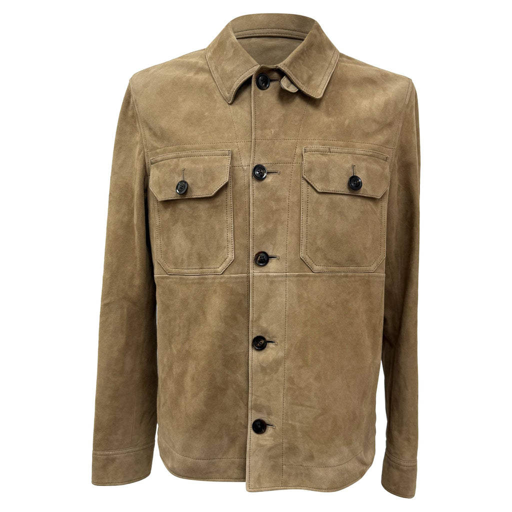 Tom Ford Buttoned Jacket with Pockets in Brown Suede