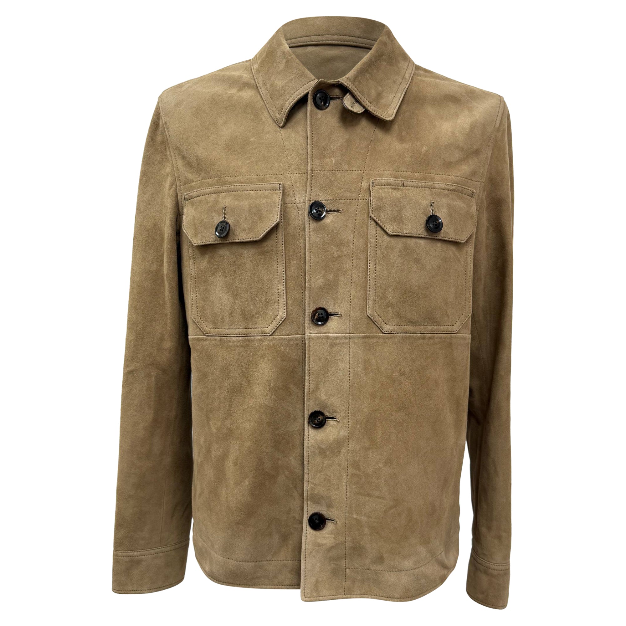Tom Ford Buttoned Jacket with Pockets in Brown Suede