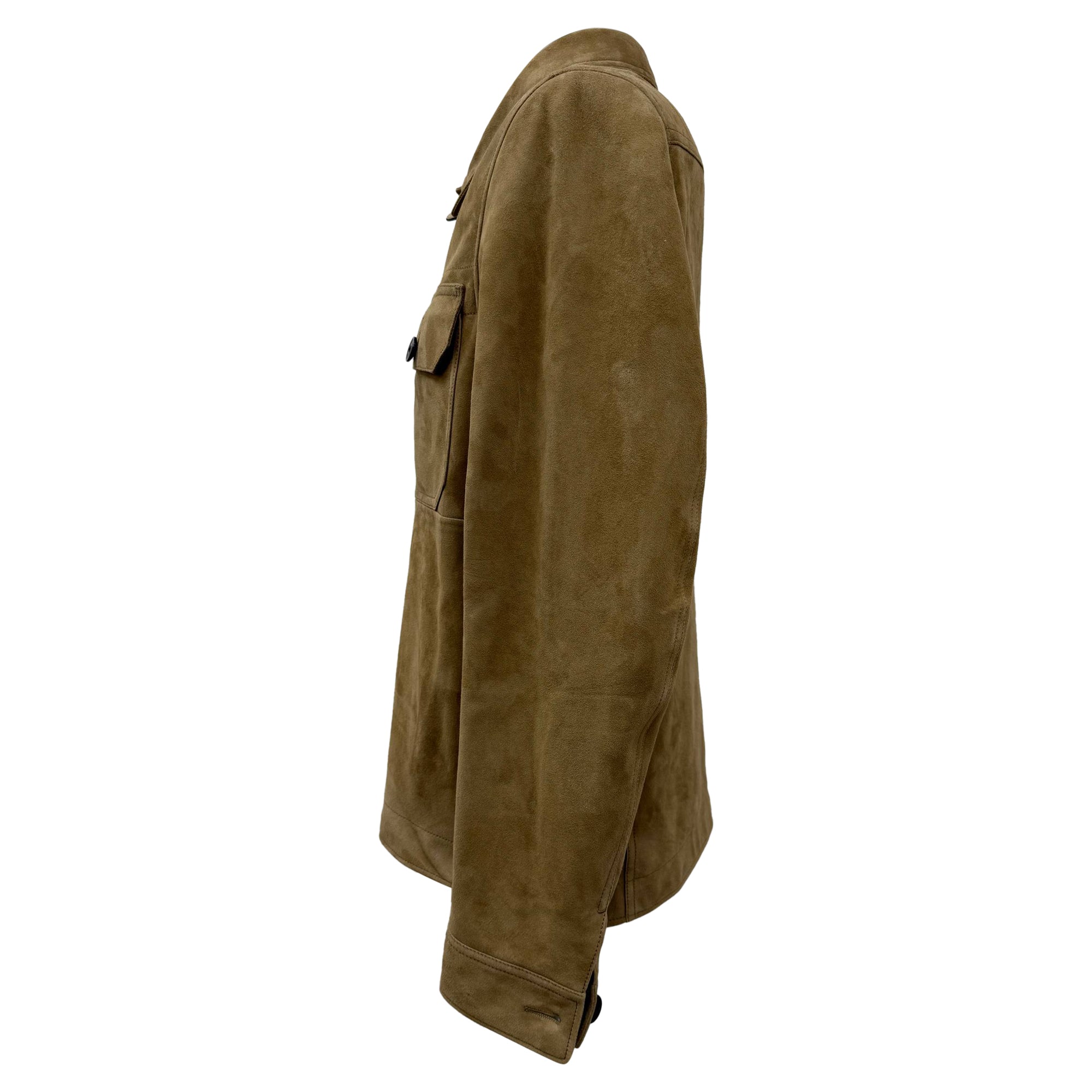 Tom Ford Buttoned Jacket with Pockets in Brown Suede