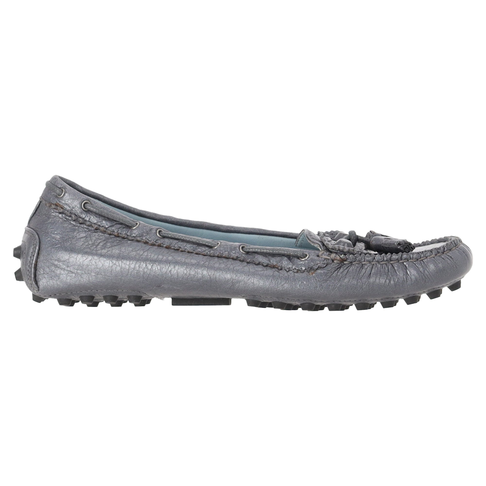 Balenciaga Tassel Embellished Loafers in Grey Leather