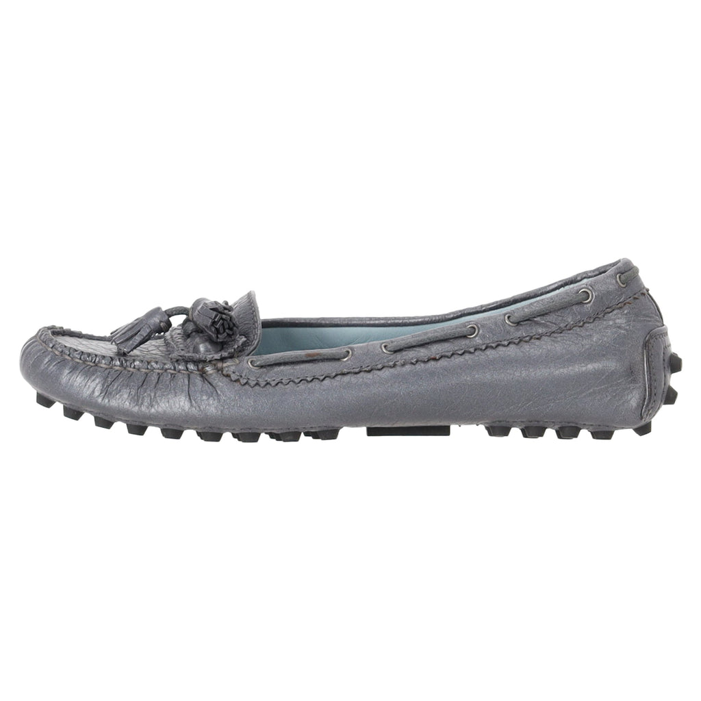 Balenciaga Tassel Embellished Loafers in Grey Leather