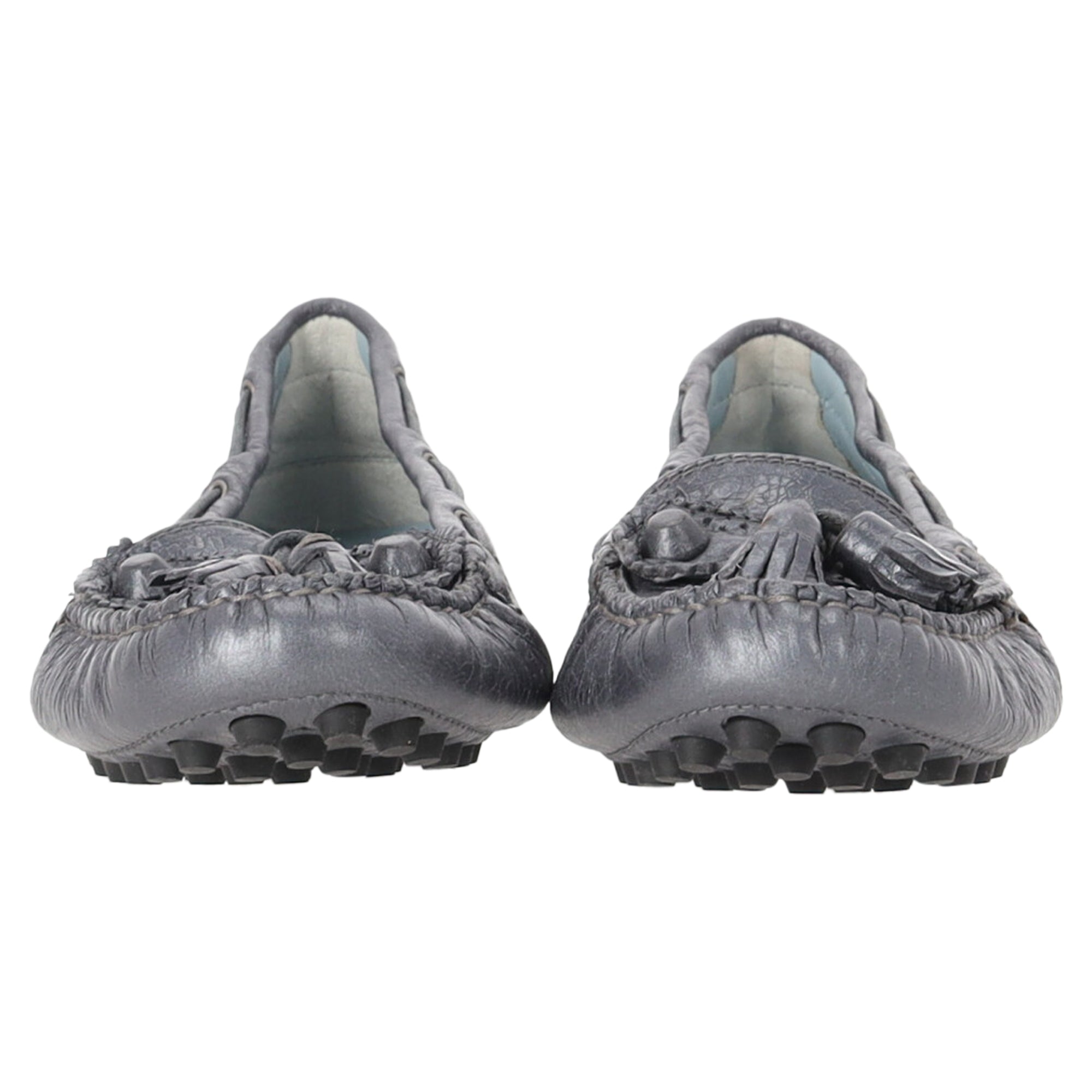 Balenciaga Tassel Embellished Loafers in Grey Leather