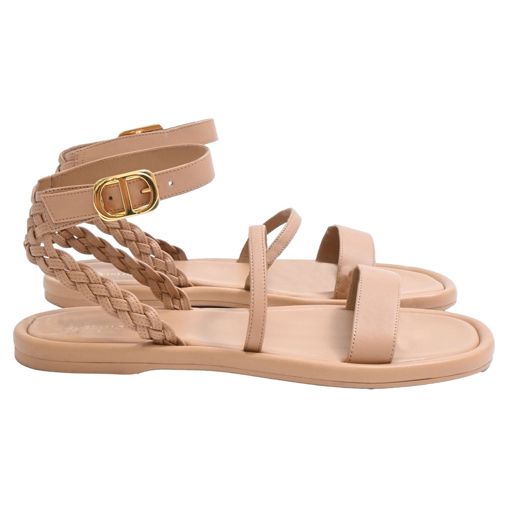 Dior Egee Ankle Strap Flat Sandals in Brown Leather