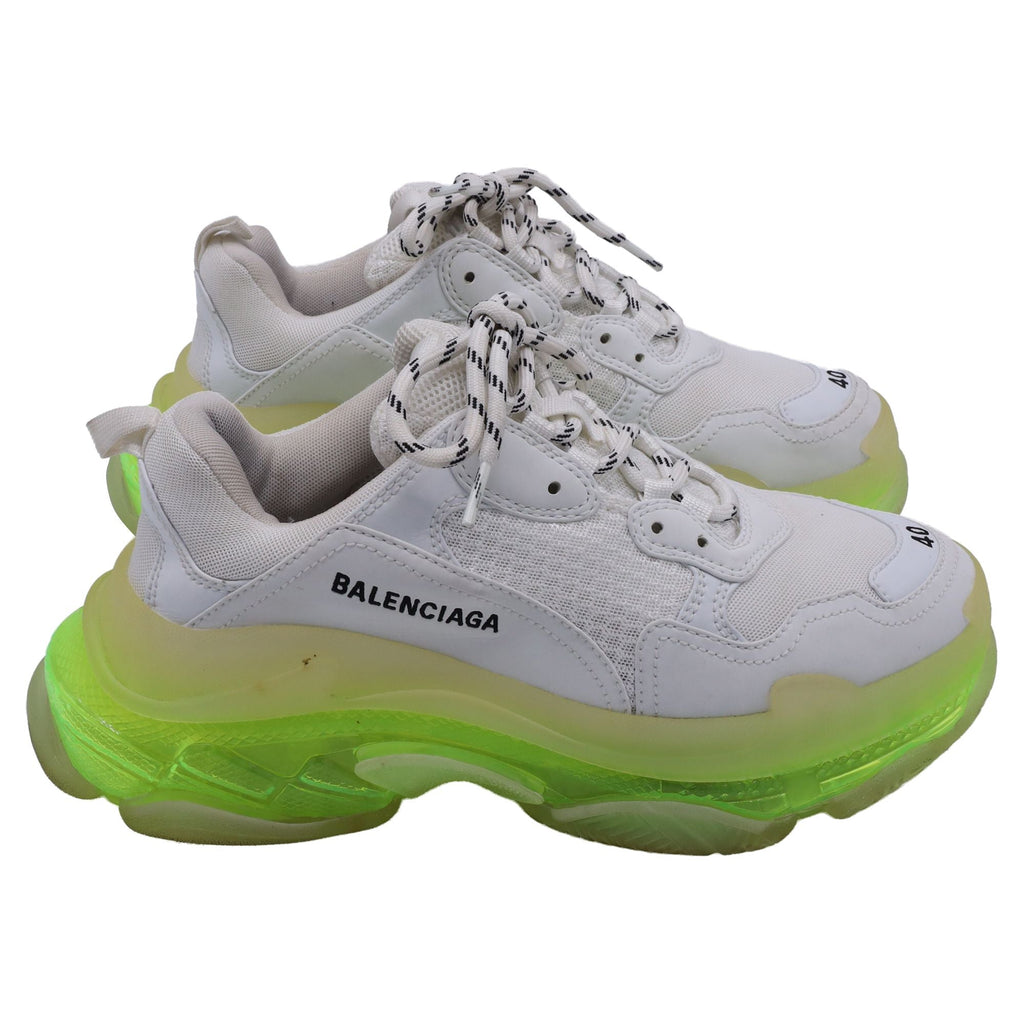 Women's Balenciaga Triple S Clear Sole Sneakers in White Fluo Yellow Polyester
