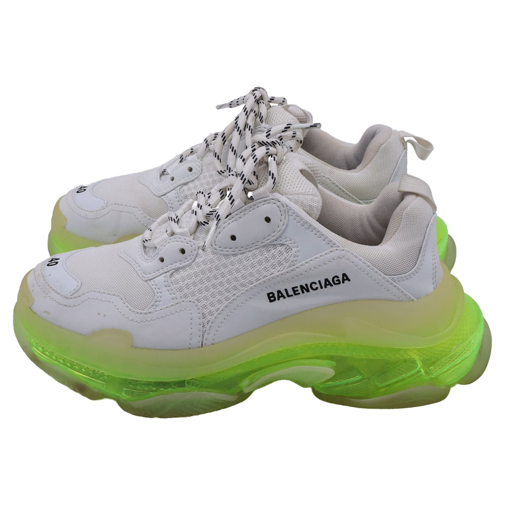 Women's Balenciaga Triple S Clear Sole Sneakers in White Fluo Yellow Polyester