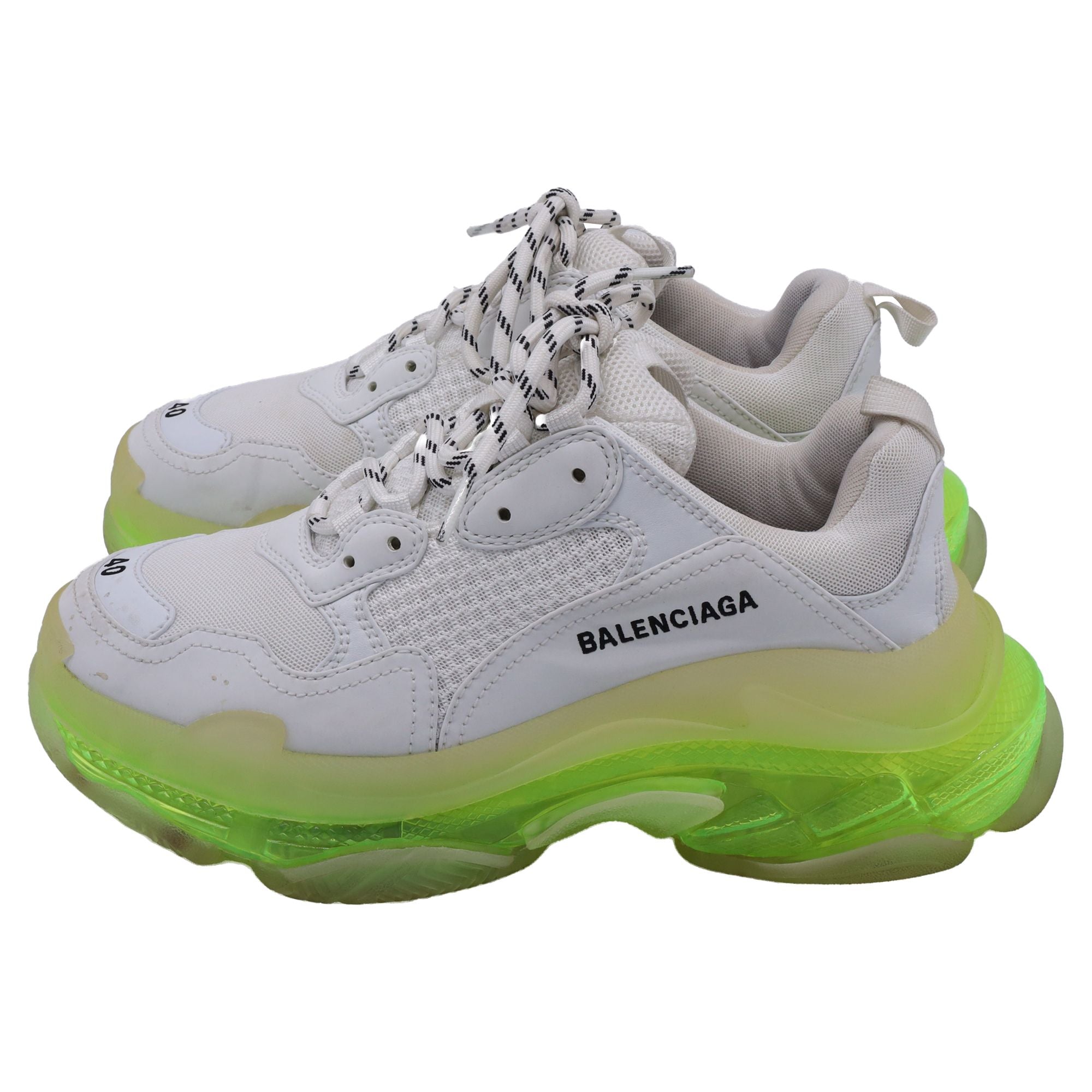 Women's Balenciaga Triple S Clear Sole Sneakers in White Fluo Yellow Polyester