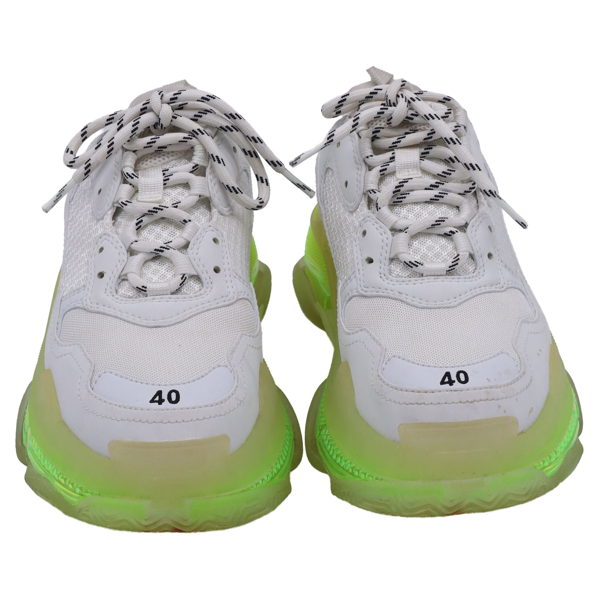 Women's Balenciaga Triple S Clear Sole Sneakers in White Fluo Yellow Polyester