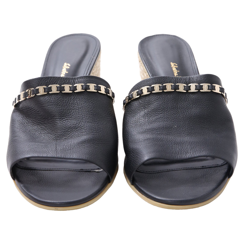 Ferragamo Thassos Embellished Mules in Black Leather