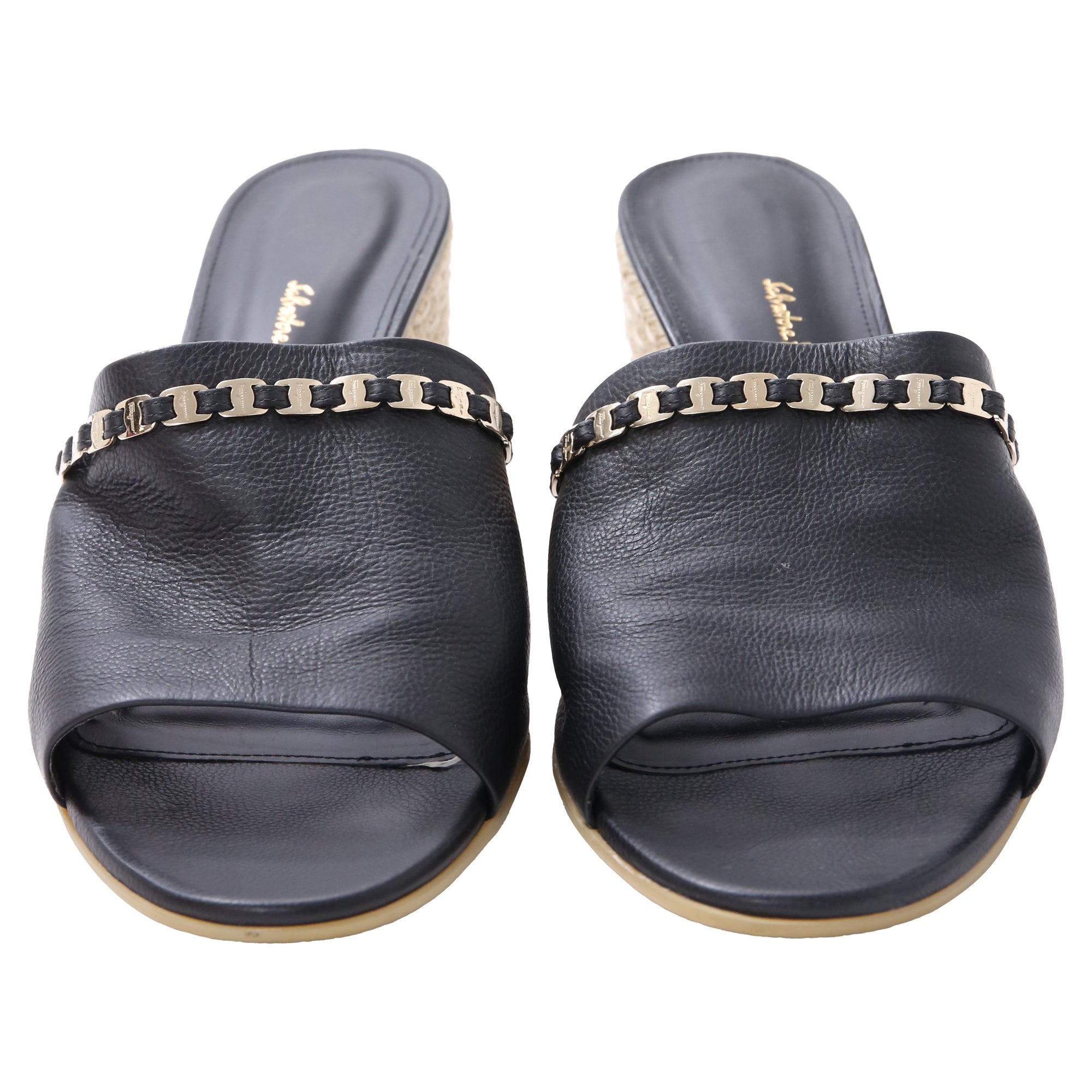 Ferragamo Thassos Embellished Mules in Black Leather