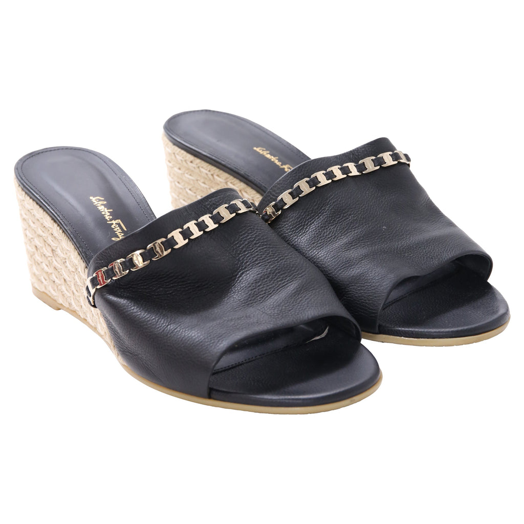 Ferragamo Thassos Embellished Mules in Black Leather