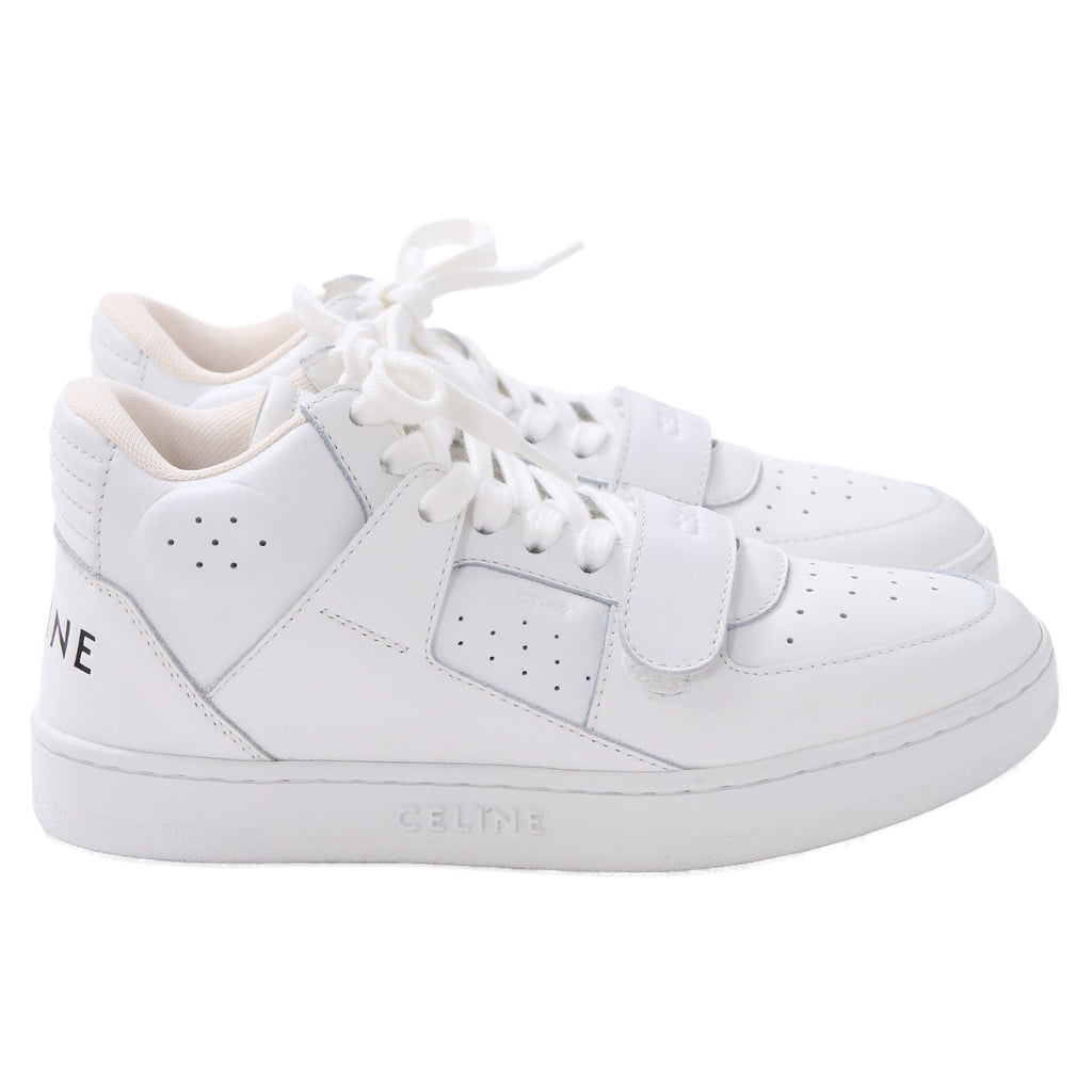 Celine CT-02 Mid High Top Sneakers in White Leather