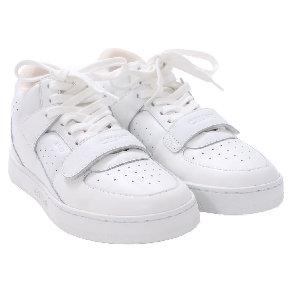 Celine CT-02 Mid High Top Sneakers in White Leather