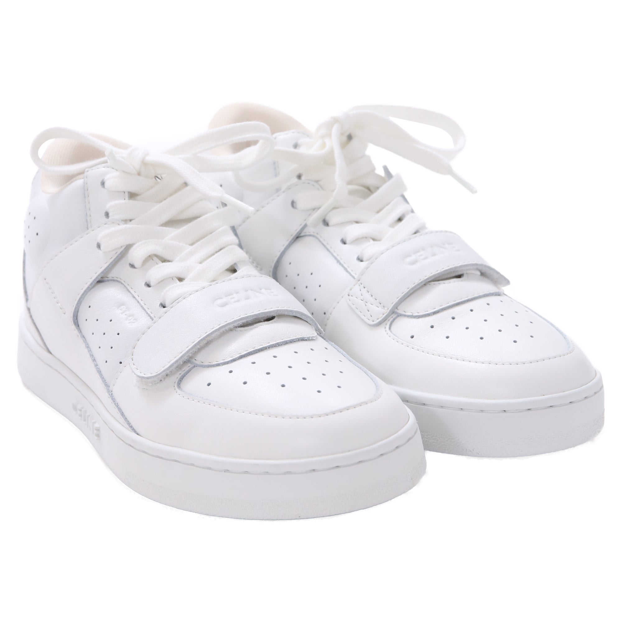 Celine CT-02 Mid High Top Sneakers in White Leather