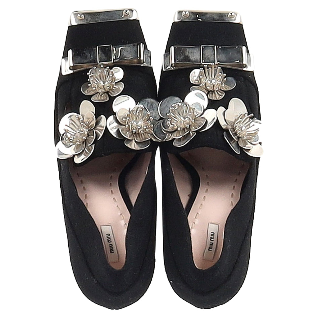 Women's Miu Miu Embellised Square-Toe Pumps in Black Suede