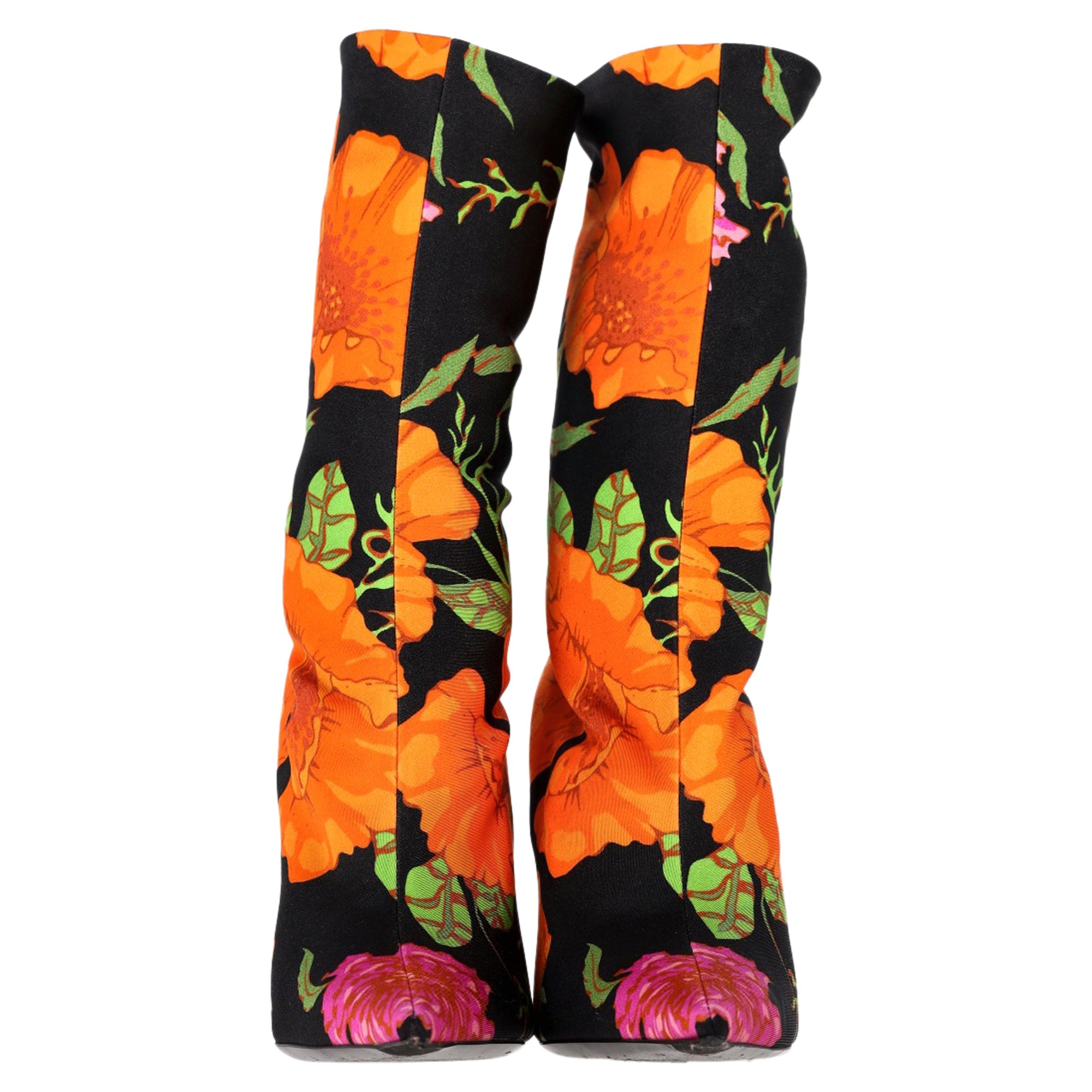 Women's Balenciaga Floral Printed Sock Boots in Multicolor Neoprene