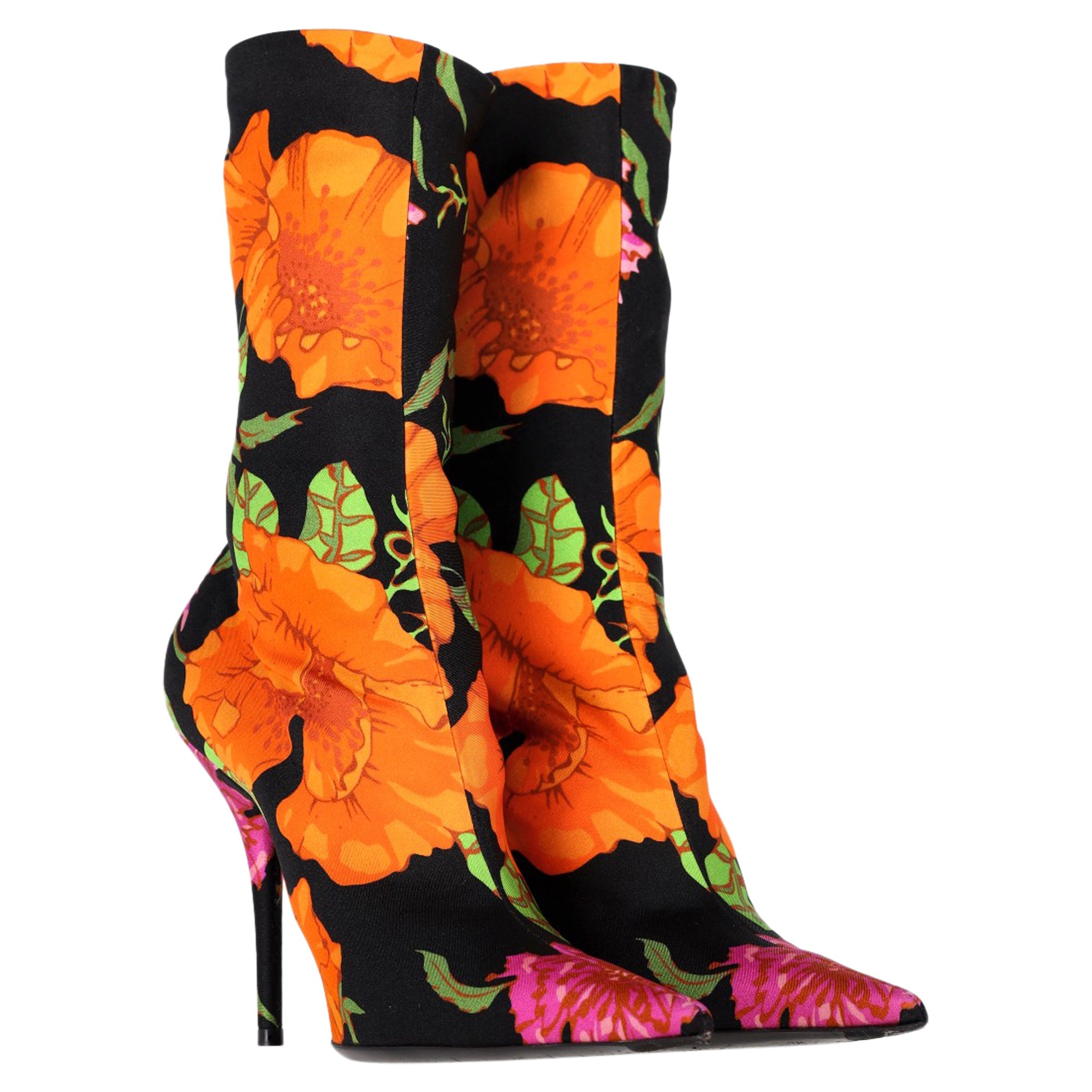 Women's Balenciaga Floral Printed Sock Boots in Multicolor Neoprene