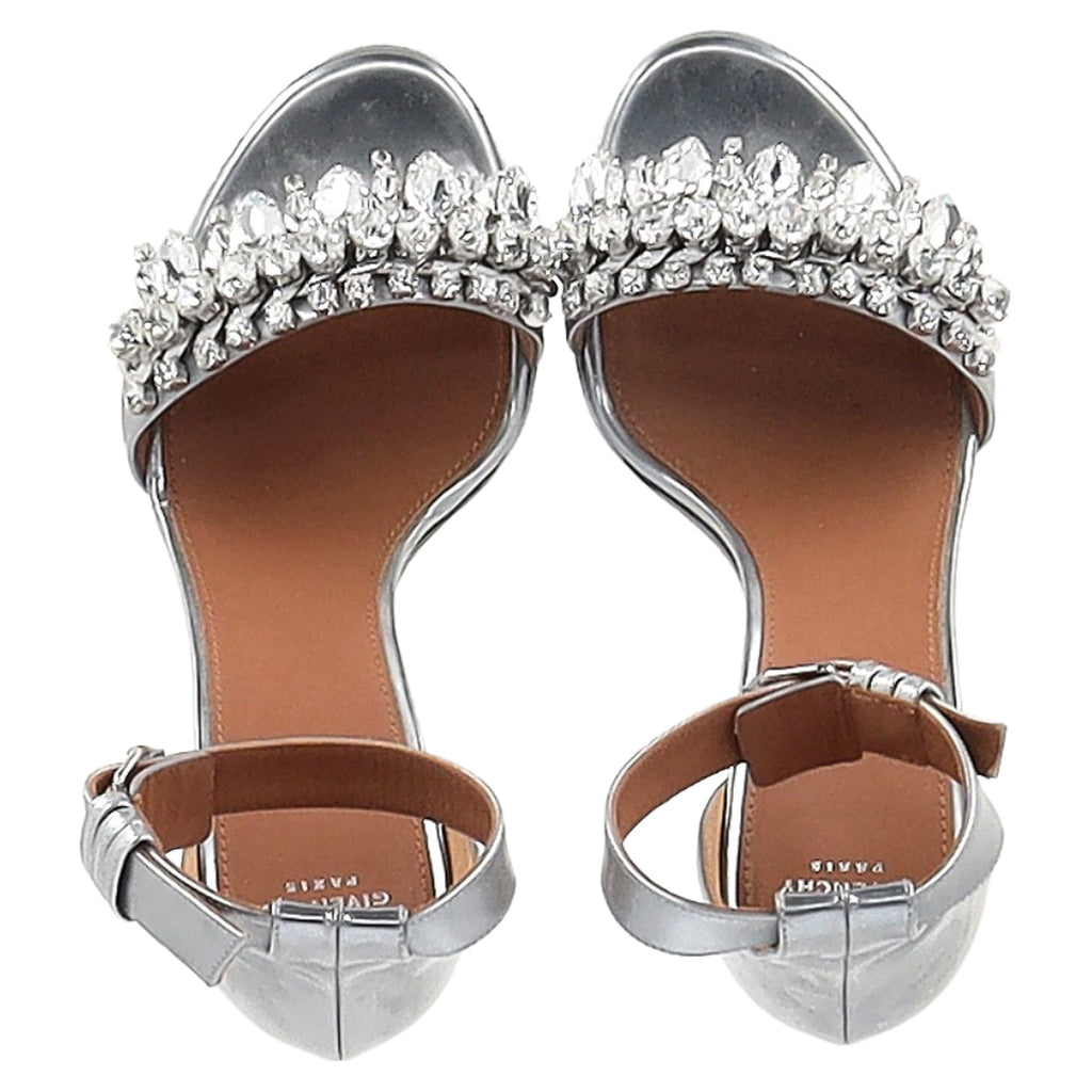 Givenchy Embellished Ankle Strap Sandal Heels in Silver Leather