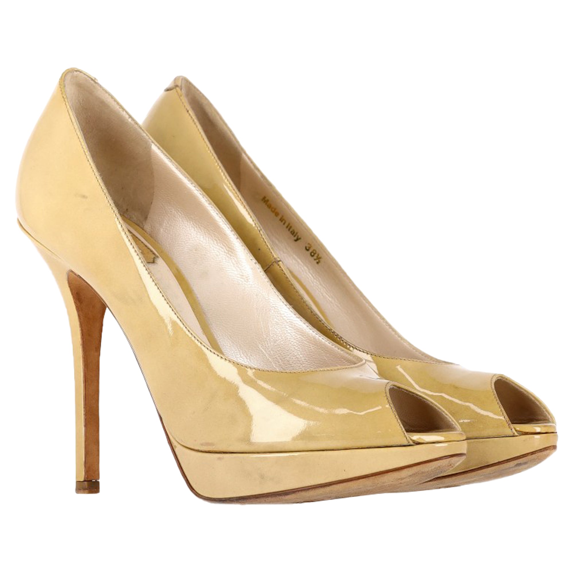 Dior Miss Dior Peep-Toe Pumps in Yellow Patent Leather