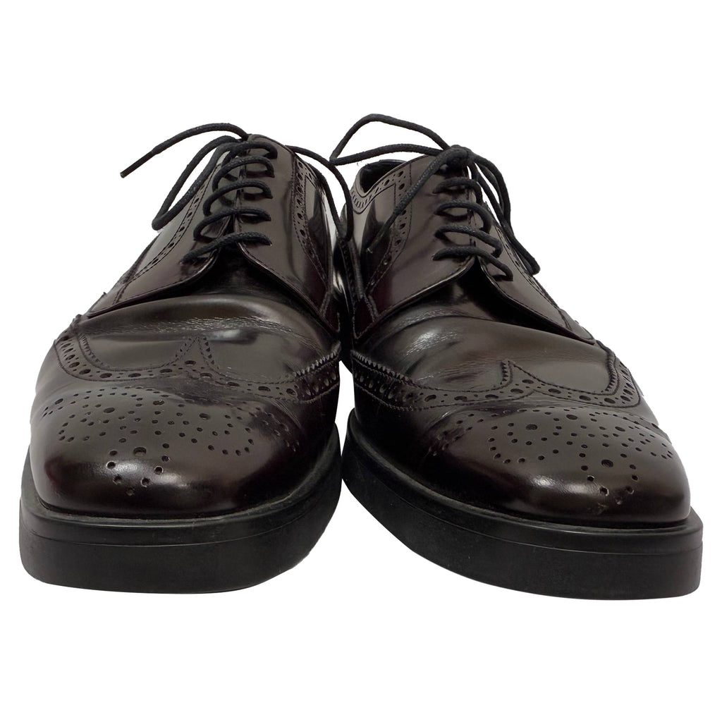 Prada Brush Lace-Up Brogue Shoes in Burgundy Leather