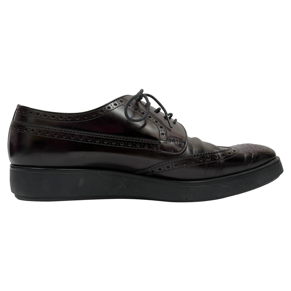 Prada Brush Lace-Up Brogue Shoes in Burgundy Leather