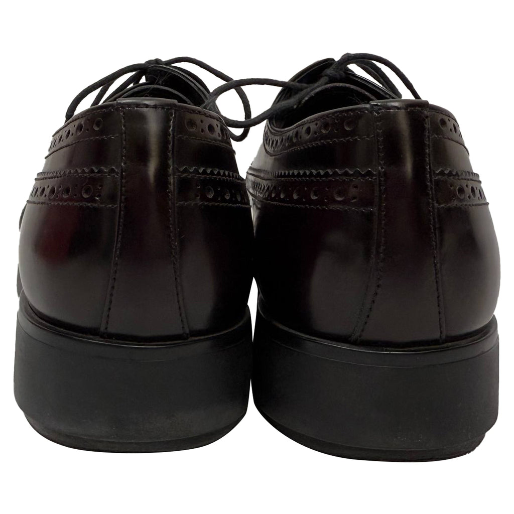 Prada Brush Lace-Up Brogue Shoes in Burgundy Leather