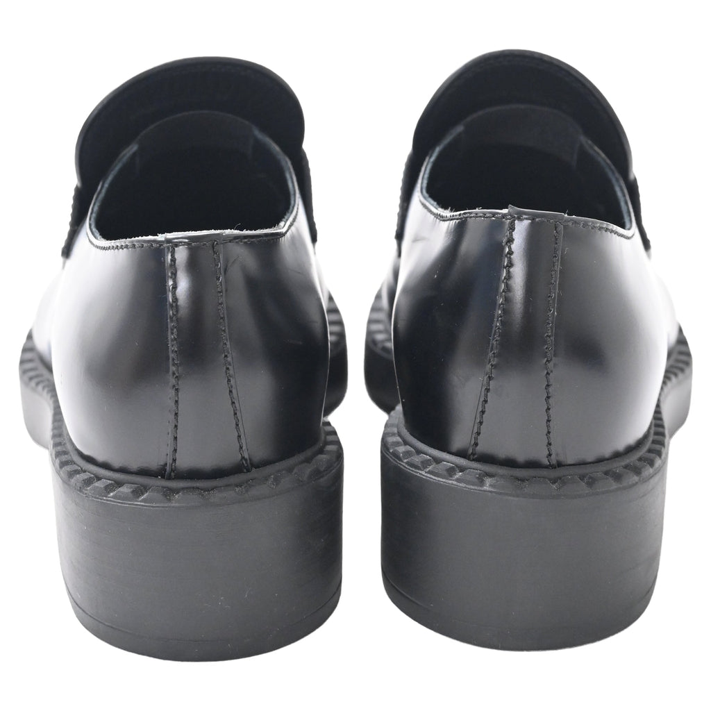 Prada Brushed Platform Loafers in Black Leather