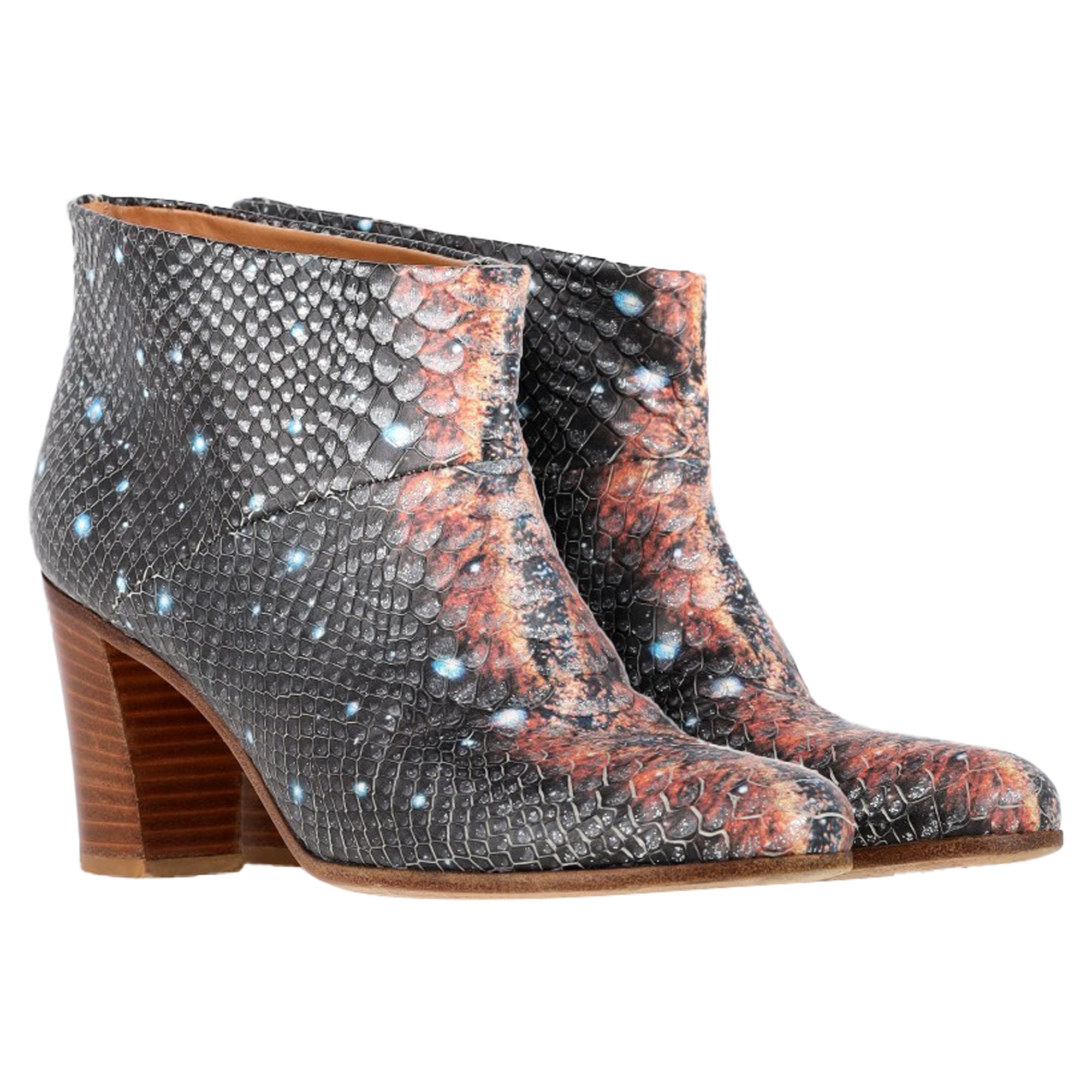 Maison Margiela Snake Embossed Cosmo Print Ankle Boots in Animal Print Leather