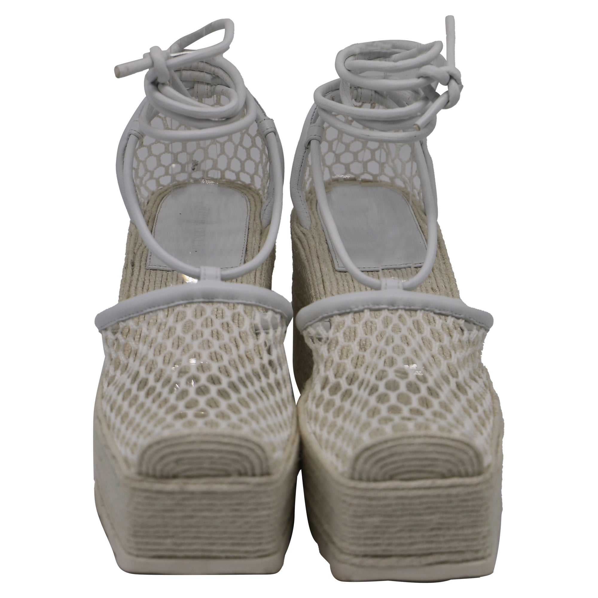 Bottega Veneta Stretch Lace-Up Wedge Espadrilles in White Leather