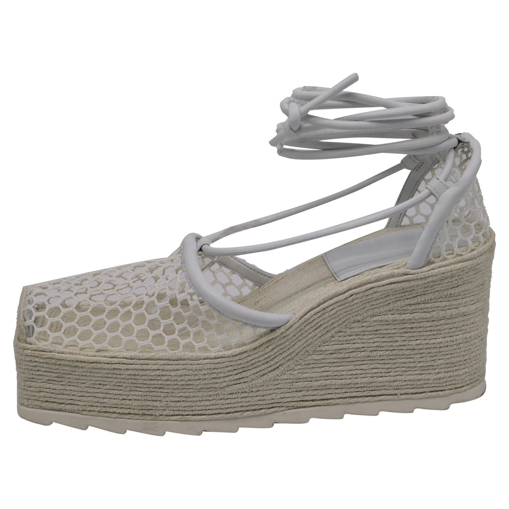 Bottega Veneta Stretch Lace-Up Wedge Espadrilles in White Leather