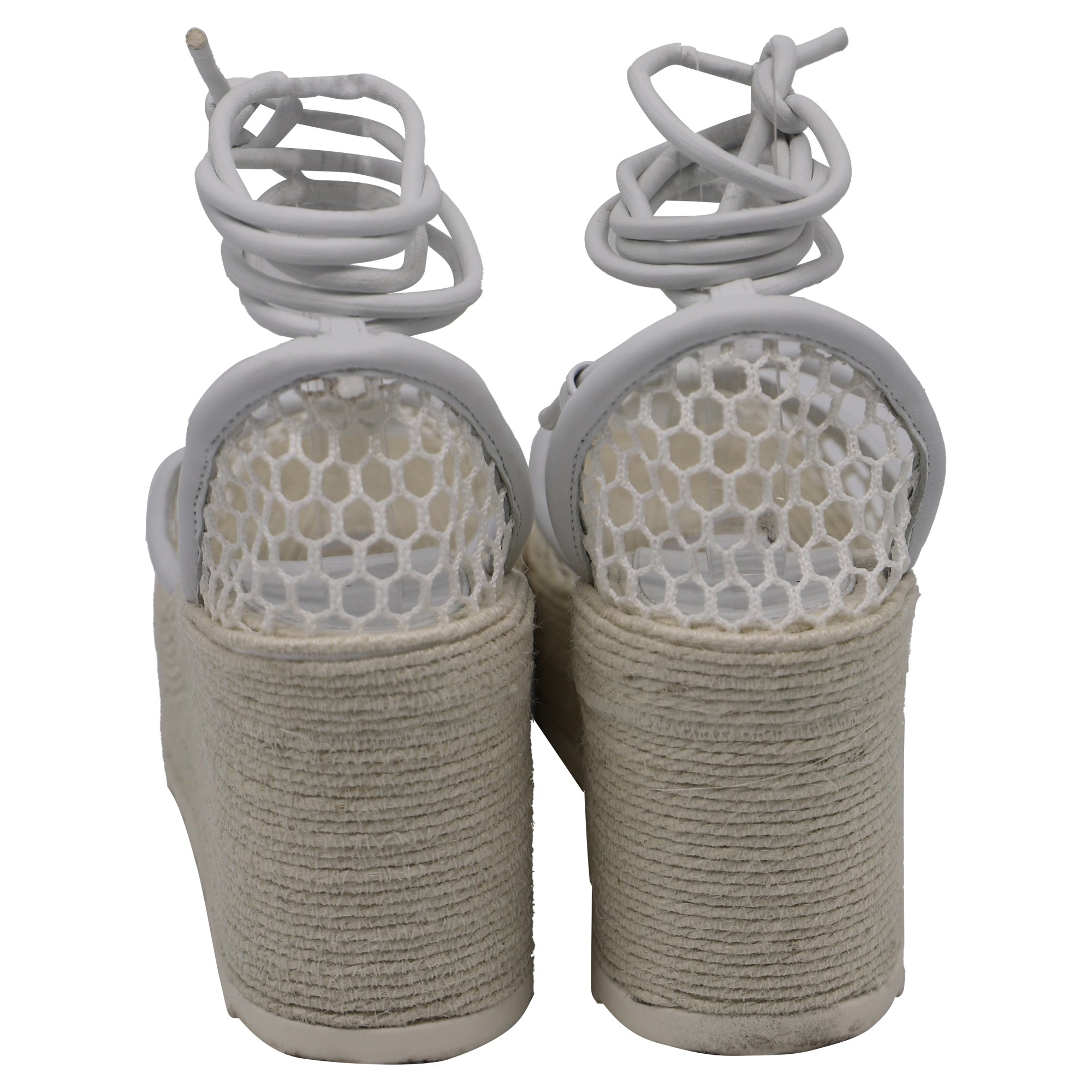 Bottega Veneta Stretch Lace-Up Wedge Espadrilles in White Leather