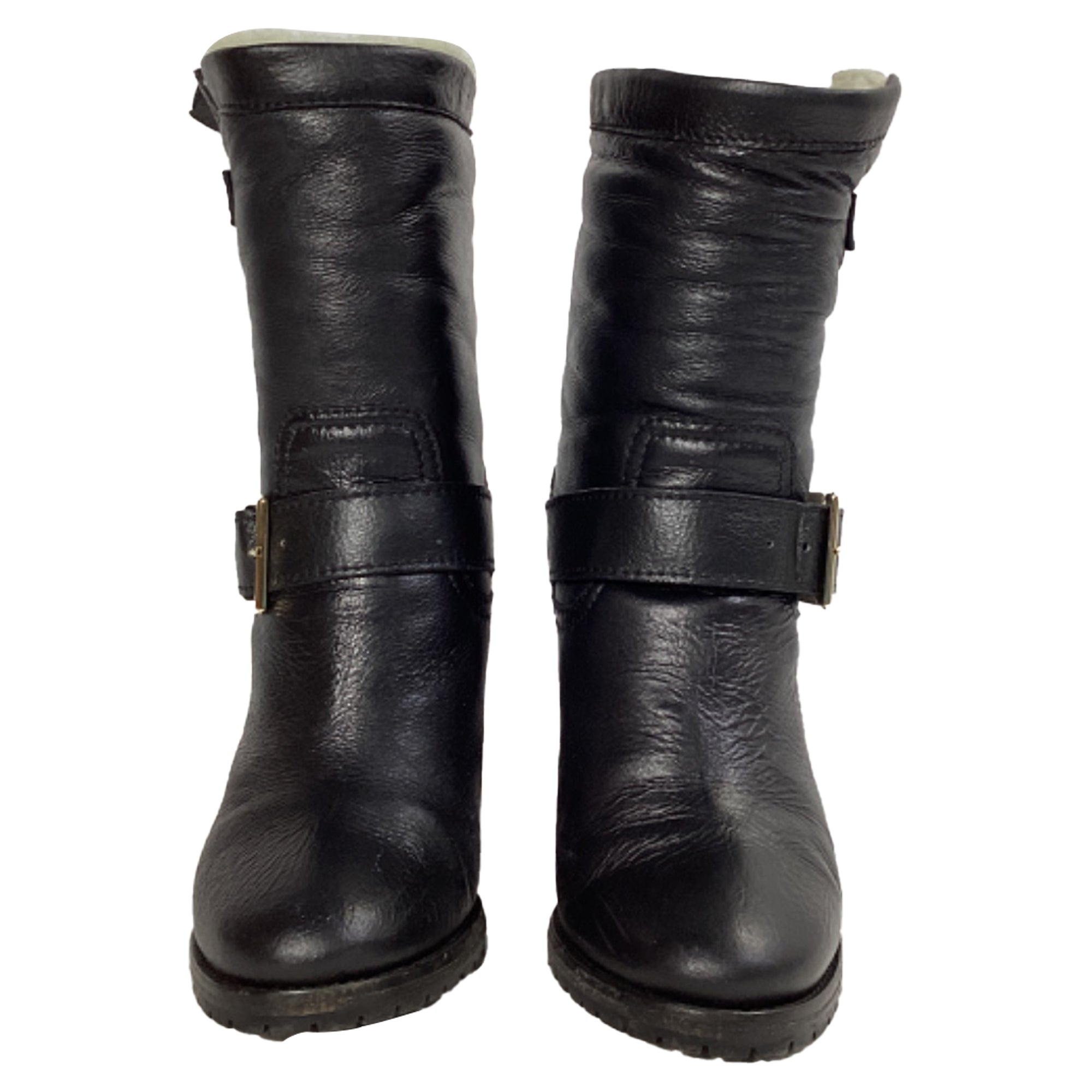Jimmy Choo Dart Shear-Lined Biker Boots in Black Leather