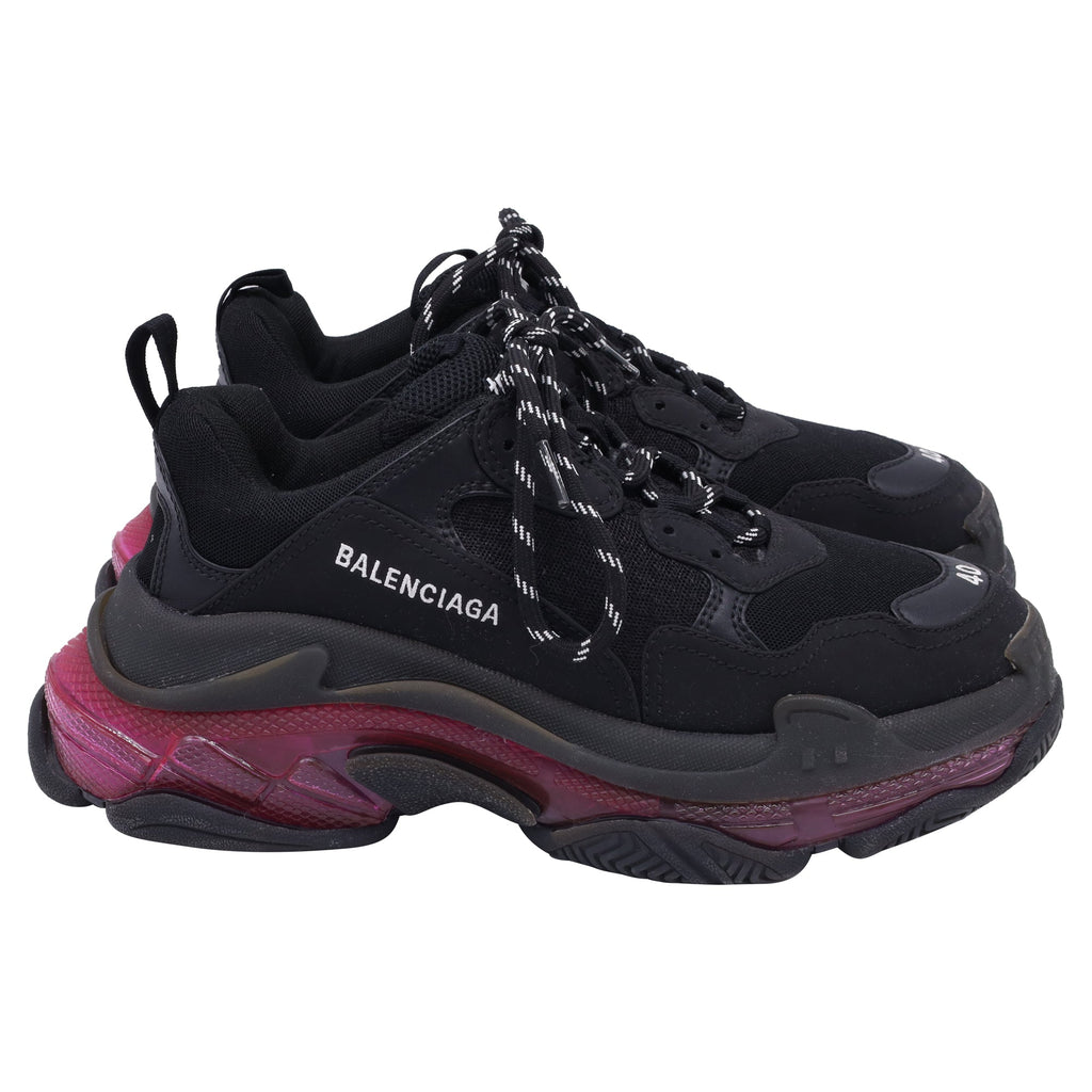 Men's Balenciaga Triple S Clear Sneakers in Black and Pink Polyester