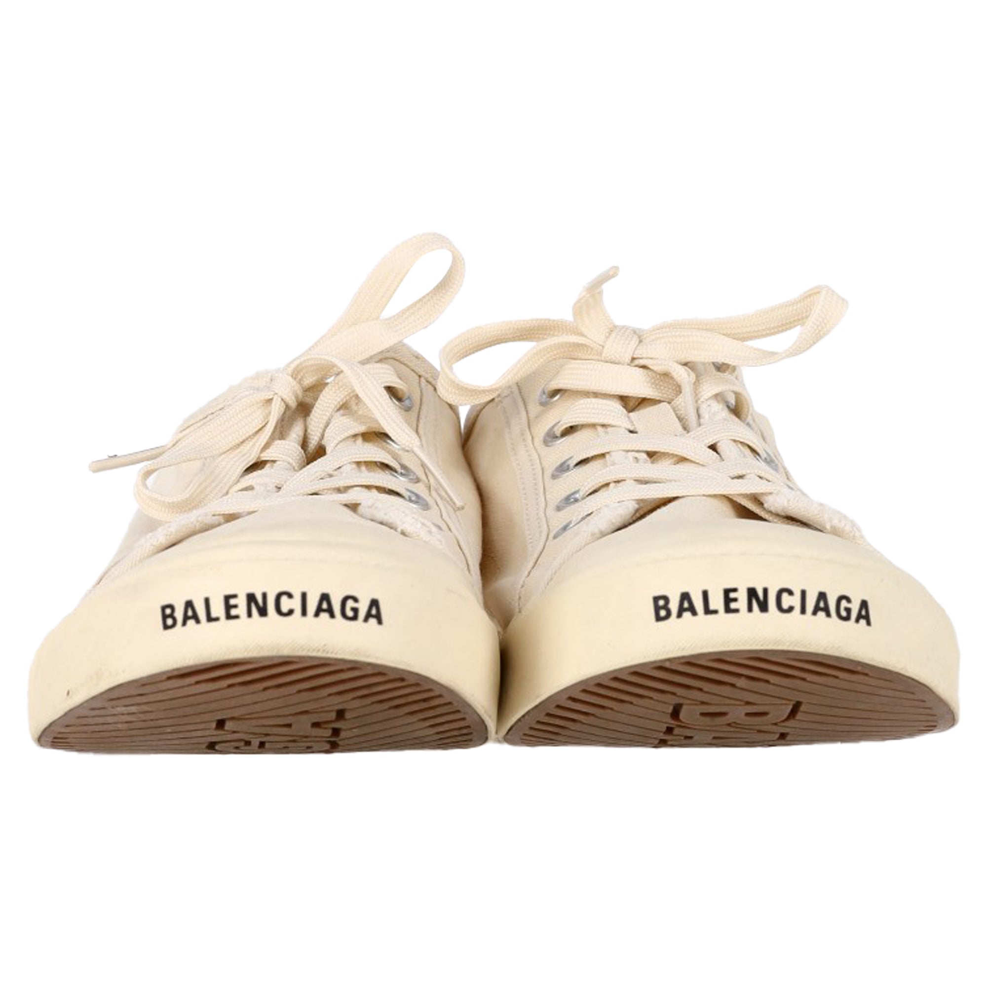 Balenciaga Paris Distressed Low-Top Sneakers in Cream Canvas