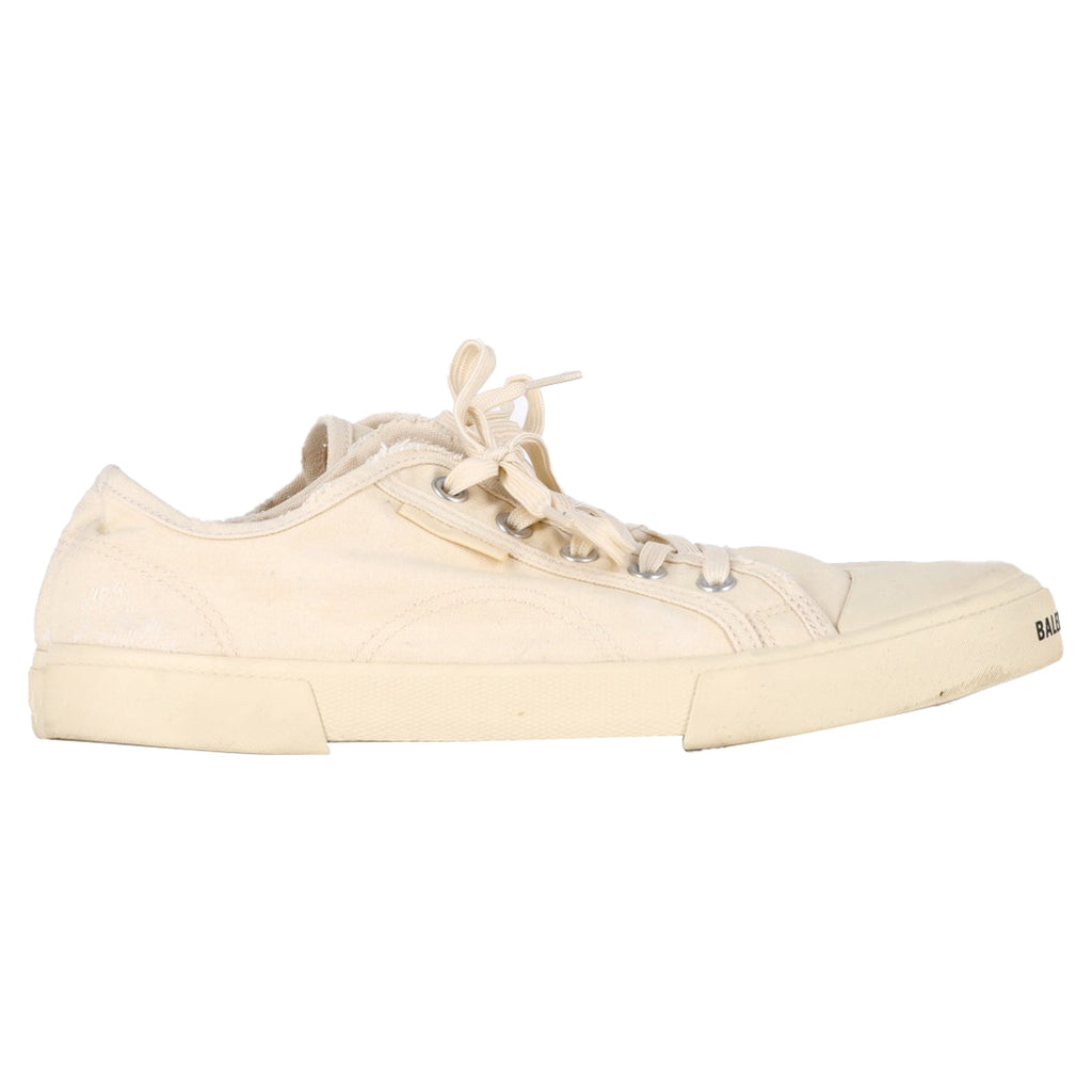 Balenciaga Paris Distressed Low-Top Sneakers in Cream Canvas