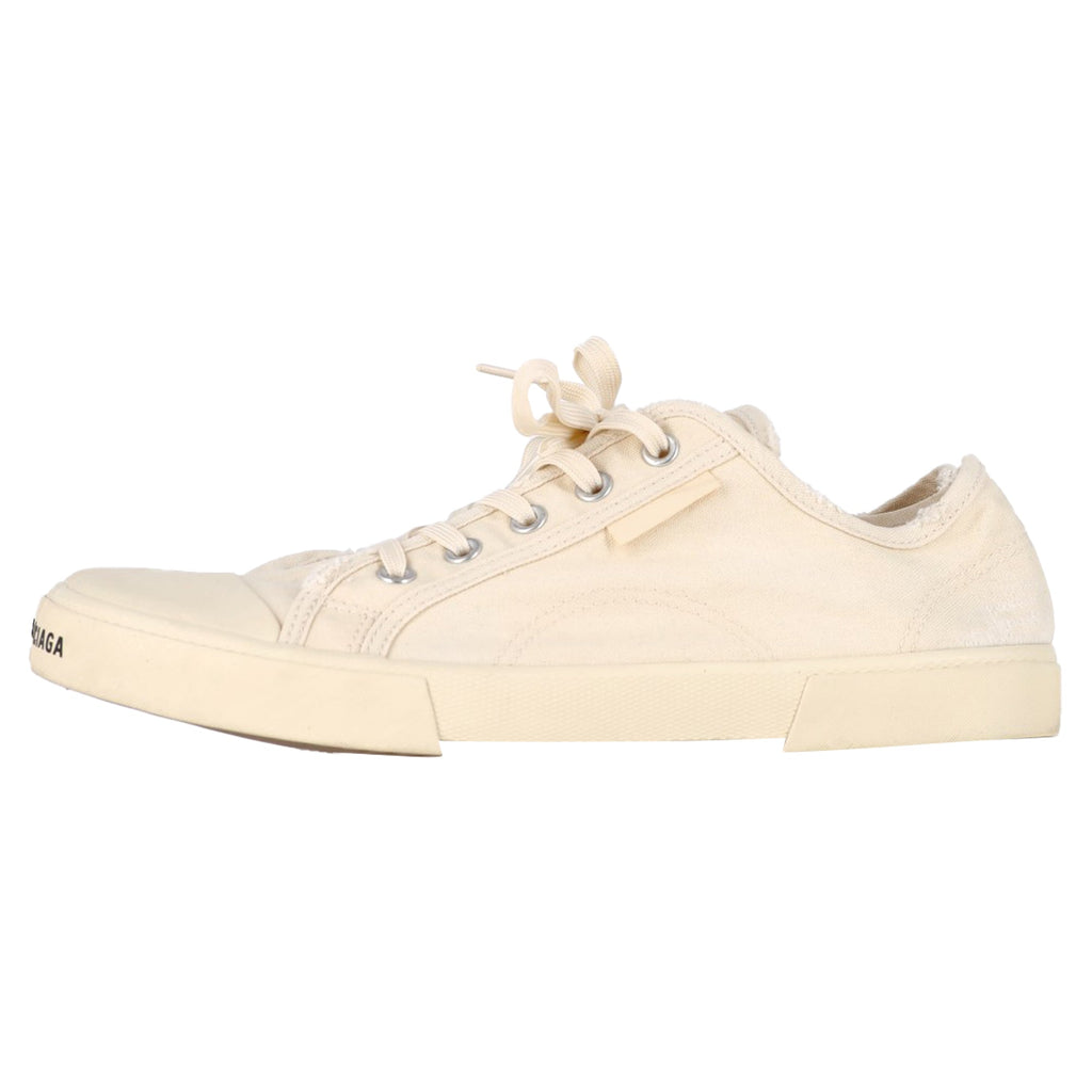 Balenciaga Paris Distressed Low-Top Sneakers in Cream Canvas